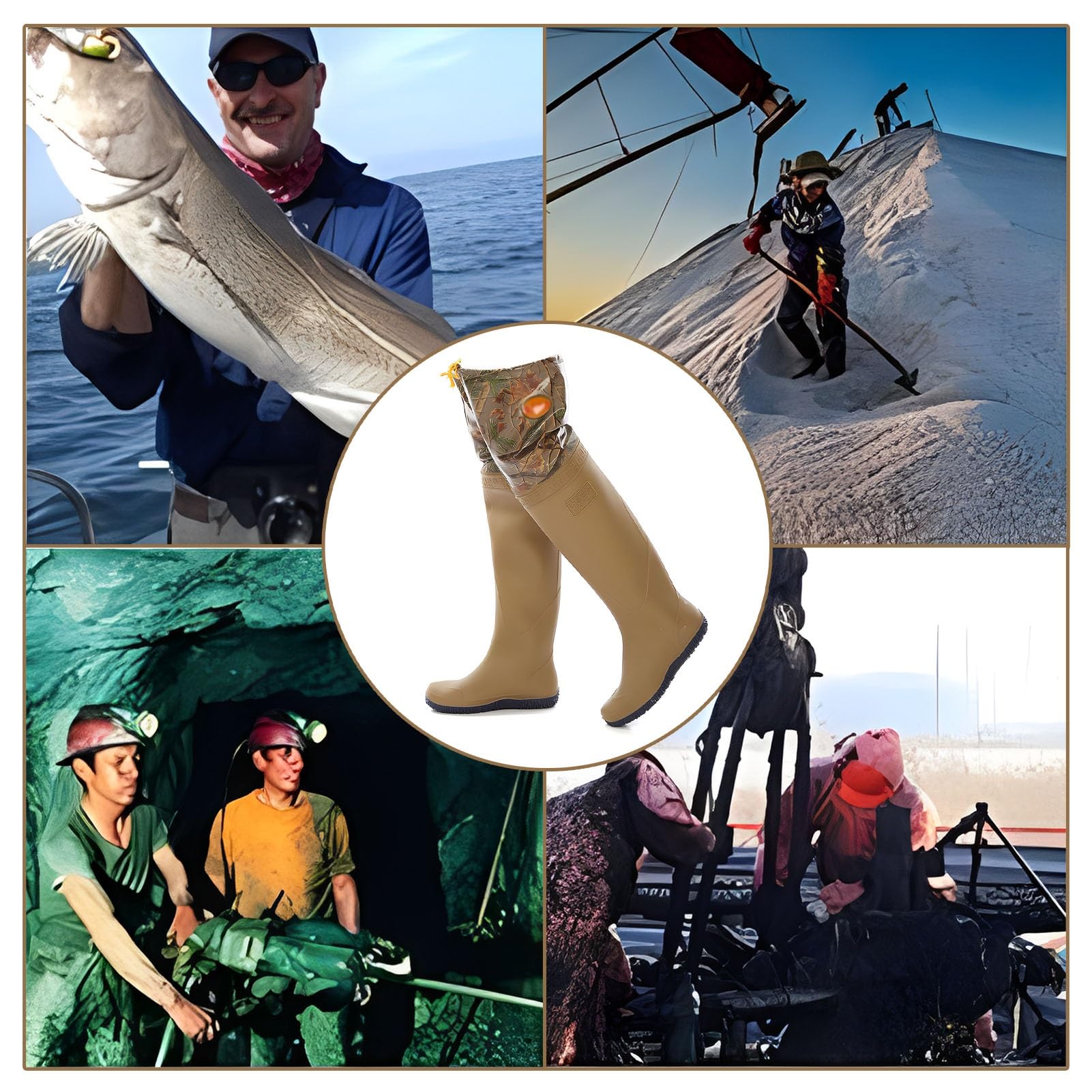 Waders hip Wader da Pesca Impermeabili, Waders Mimetici Marroni con Impugnatura Più Forte, Per La Caccia Nelle Paludi E Nei Laghi