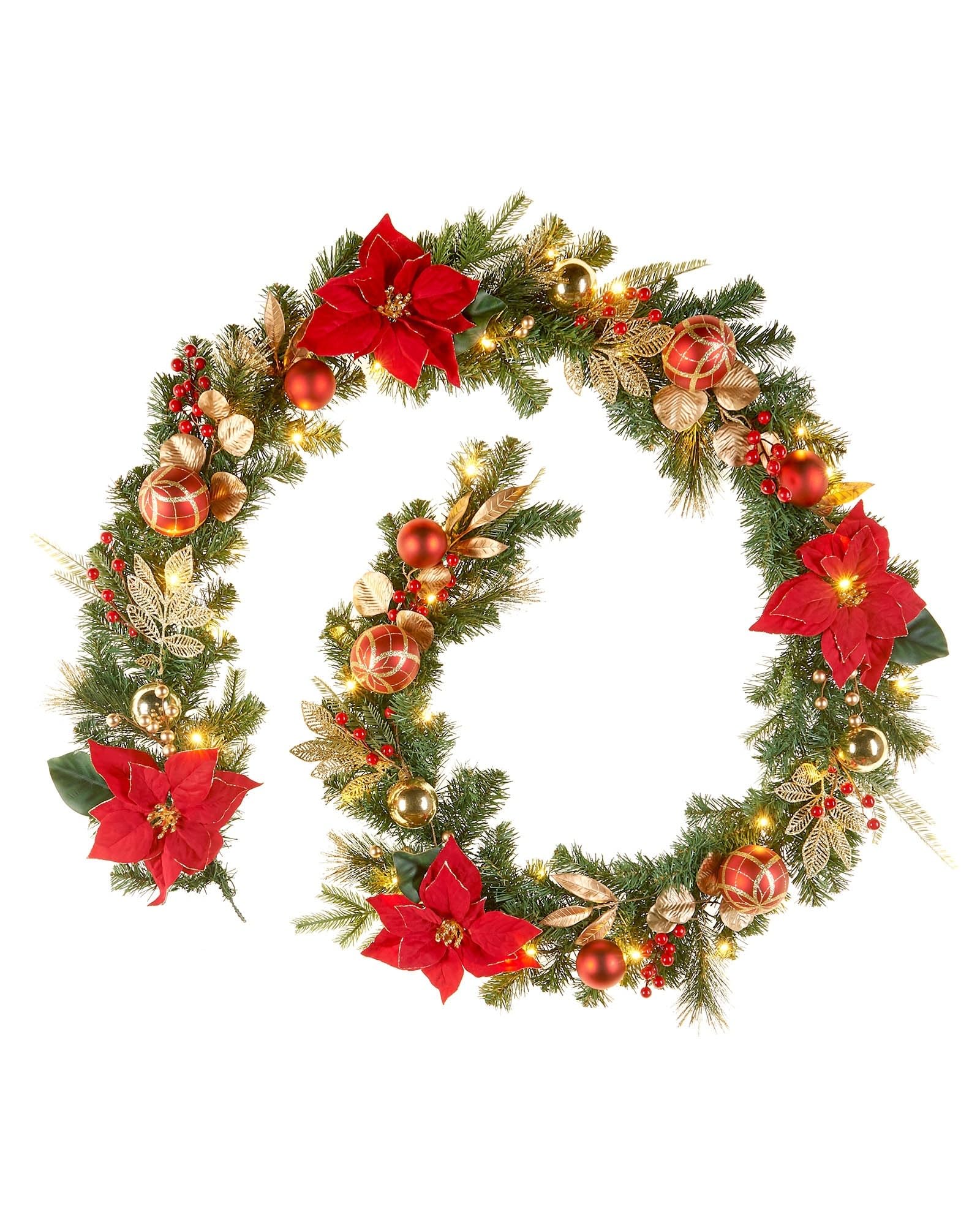 Pre-Lit Decorated Garland, Red/Gold, 9 ft