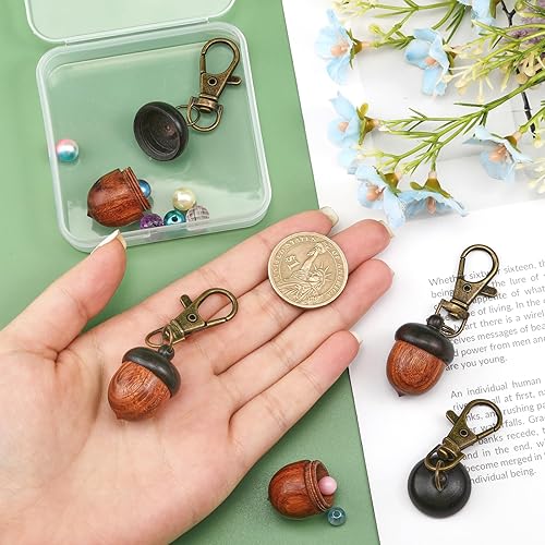 Miniatura 3 de CHGCRAFT 4 llaveros de madera de bellota con cierre giratorio de langosta de aleación de zinc, dijes para bricolaje, llavero, collar, manualidades,