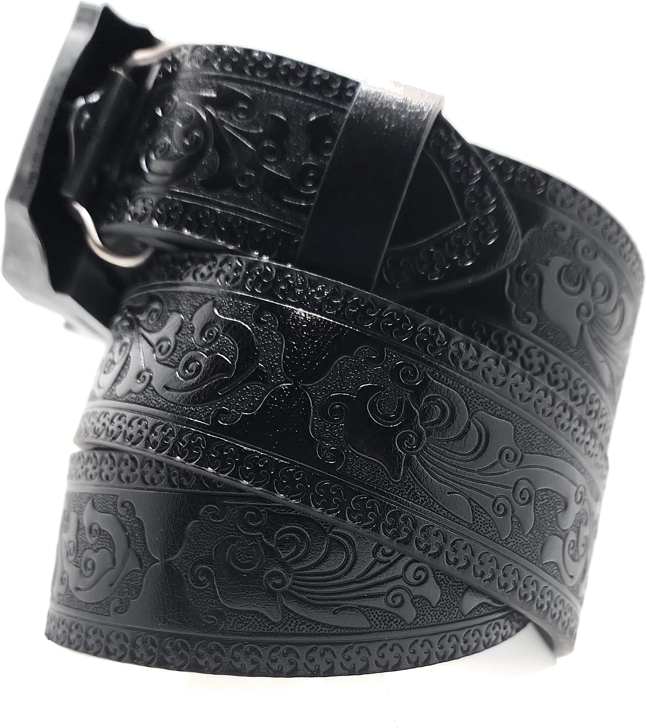 Howling Wolf Moon Belt Buckle with Refillable Flip-Top Lighter + Black Embossed Belt — Wolf Pack Night Moon, Western Biker Gothic Style
