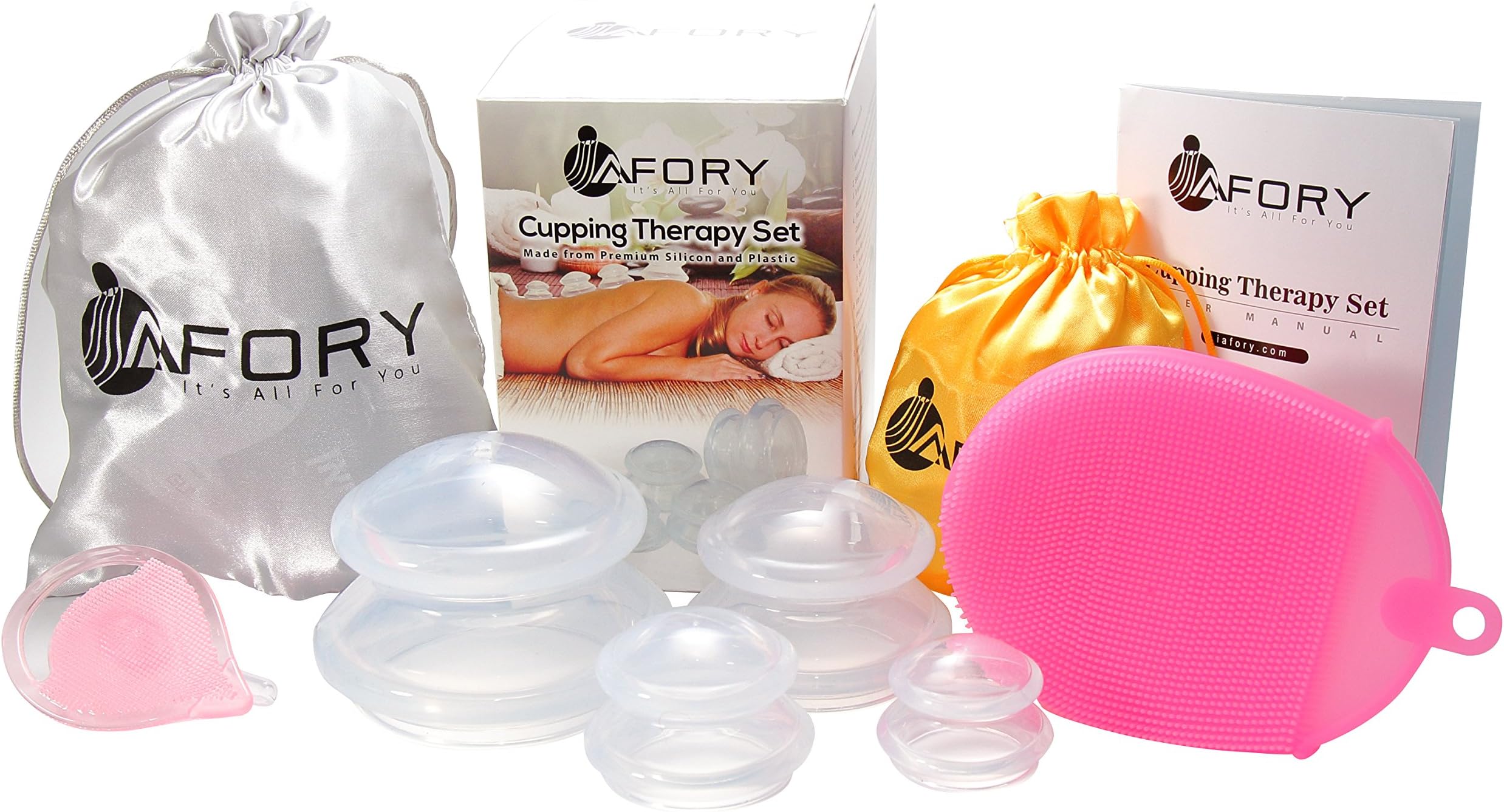 Silicone Cupping Massage Therapy Set: Say Goodbye to Cellulite, Stretch Marks & Wrinkles! Therapeutic Cups with a Bonus 2 Massage Brushes, Manual and 2 Satin Bags. Ideal for Traveling (4)