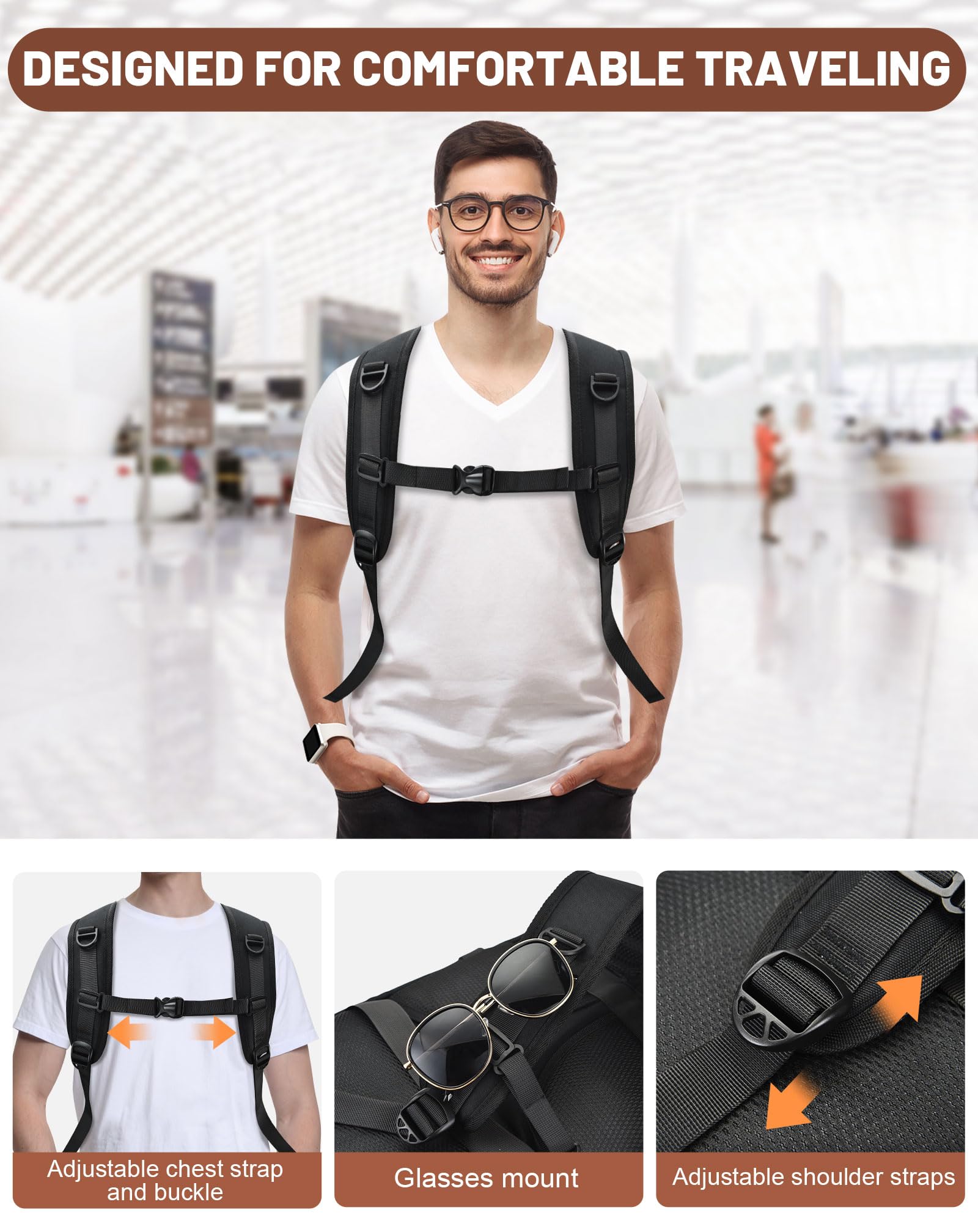Bagages Cabine 40x30x20+5cm Pour Voyage Avion Sac à Dos Ryanair Homme Femme 20L Capacité Petit Bagage à Main Sous Siège, Sac Ordinateur Portable 15.6" Pour Vueling, WizzAir, Transavia