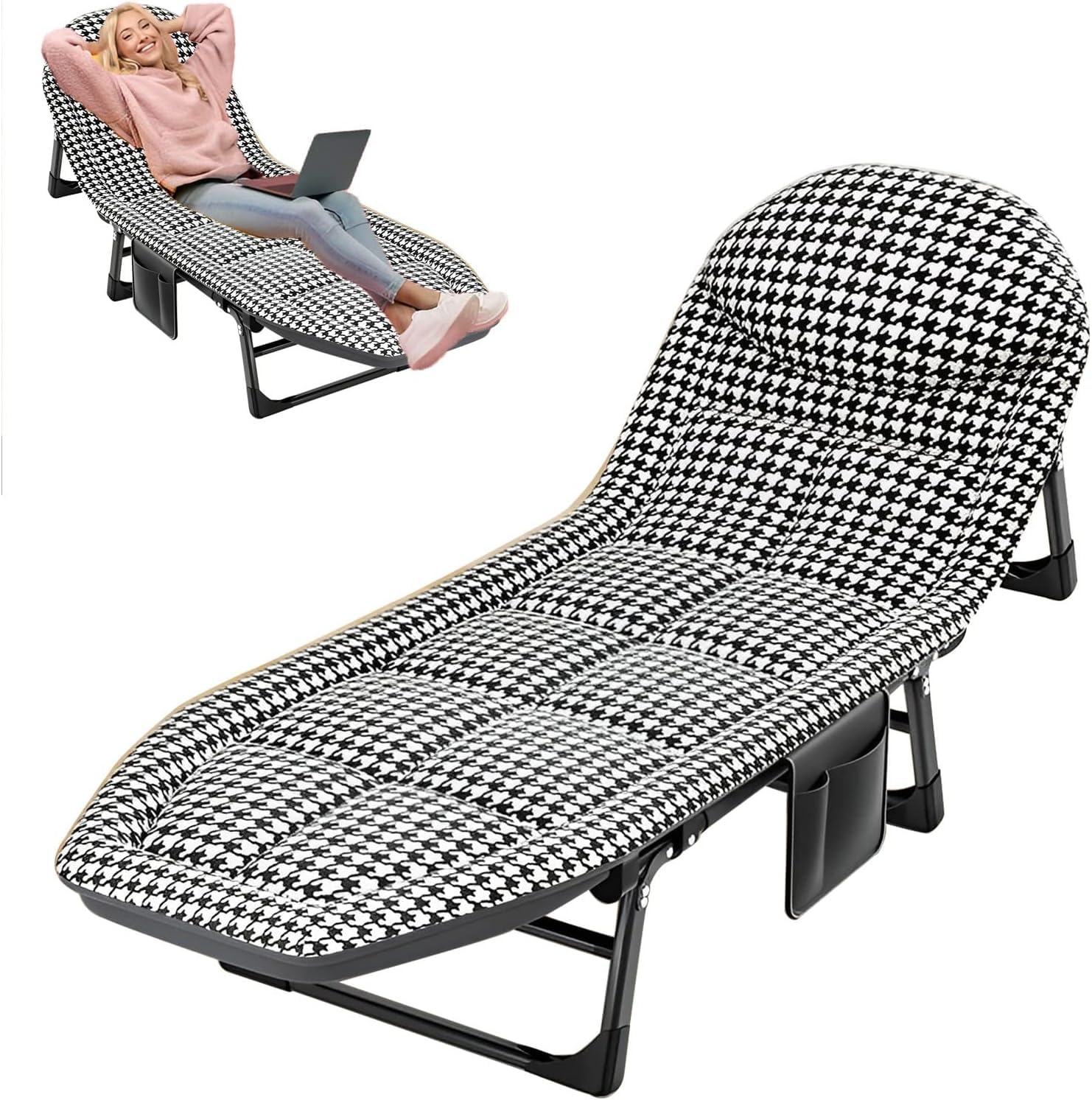 cool berry Chair Indoor and Outdoor Folding Lounge Chair, Portable Camping Cot For Sunbathing, Outdoor Chaise Lounge Chair Perfect For Pool, Beach And Patio Foldable Recliner Chair (Houndstooth)
