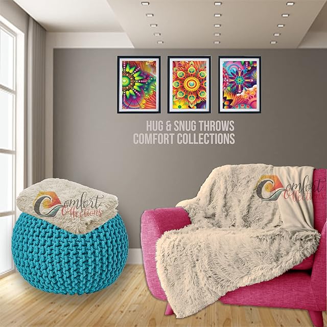 Comfort Collections Teddy Fleece Luxury Hug and Snug Cuddles Fluffy Faux Fur Sherpa Reversible Throw Sofa Bed Super Soft Warm and Cosy Blanket Throw Cream 150cm x 200cm Approximate