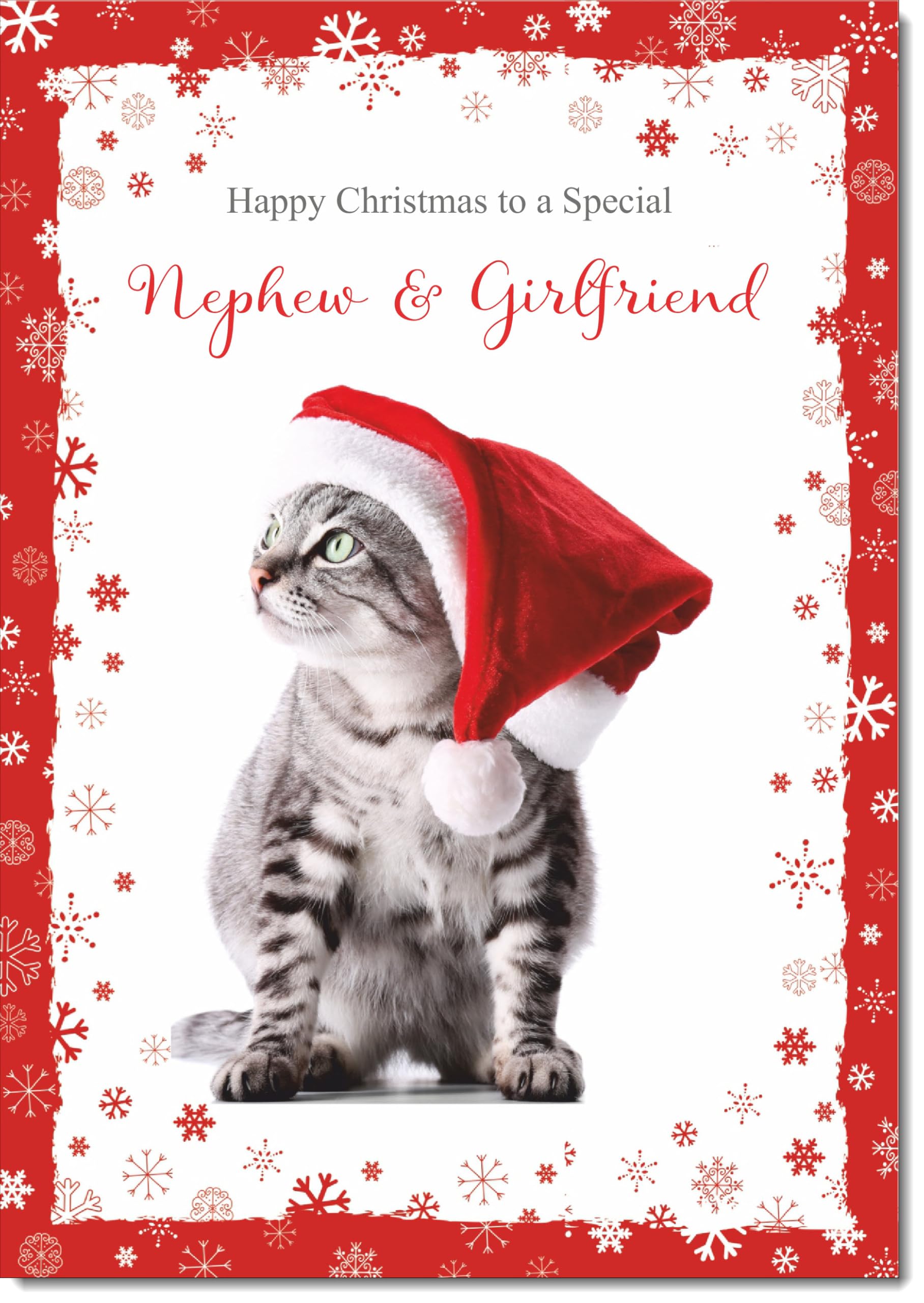 doodlecards Nephew and Girlfriend Christmas Card Kitten in a Santa Hat Large A4 Size Christmas Card for Nephew & Girlfriend with Plain Envelope โ image 1