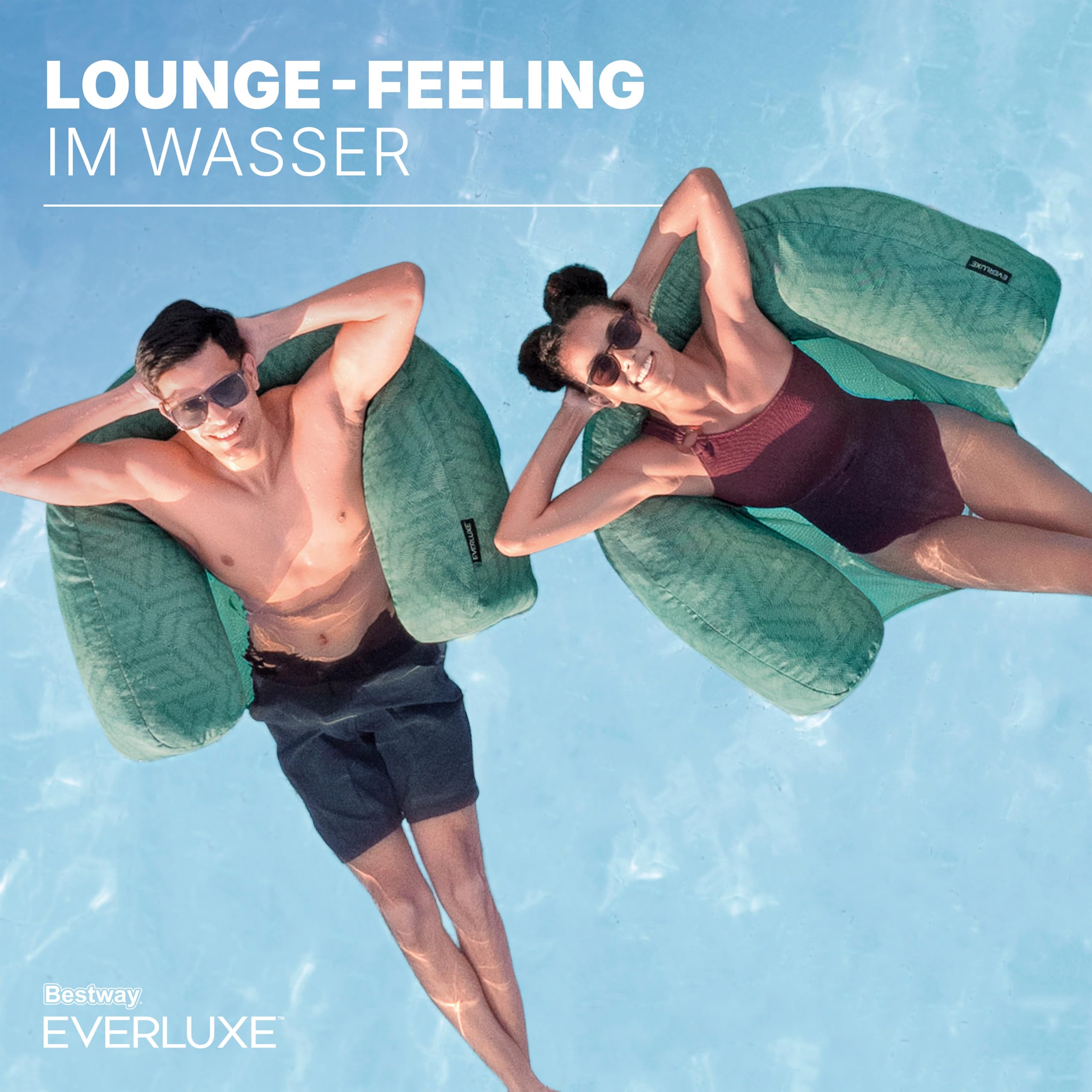 Bestway Everluxe Poolsitz 92x66x20 cm mit Textiloberfläche, EPS-Perlen-Füllung, ComfortCool Netz-Liegefläche, schnell trocknend, UV-beständig, bis 100 kg