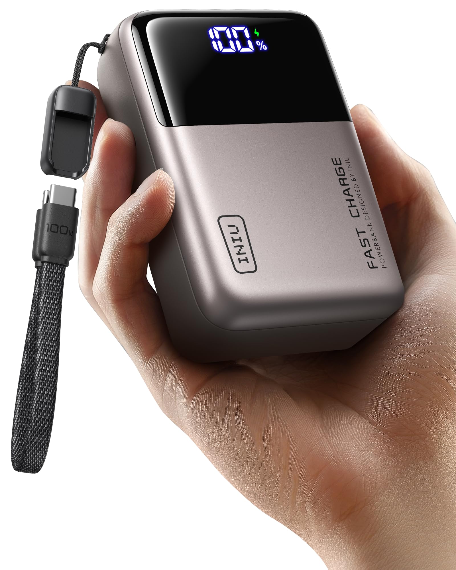 INIU Laptop Power Bank, Smallest 25000mAh 100W Fast Charging Battery Pack | USB C-Cable, Flight-Safe, Travel Essentials, Portable Charger for MacBook Pro, Dell, Steam Deck, iPhone etc, Metallic Coffee
