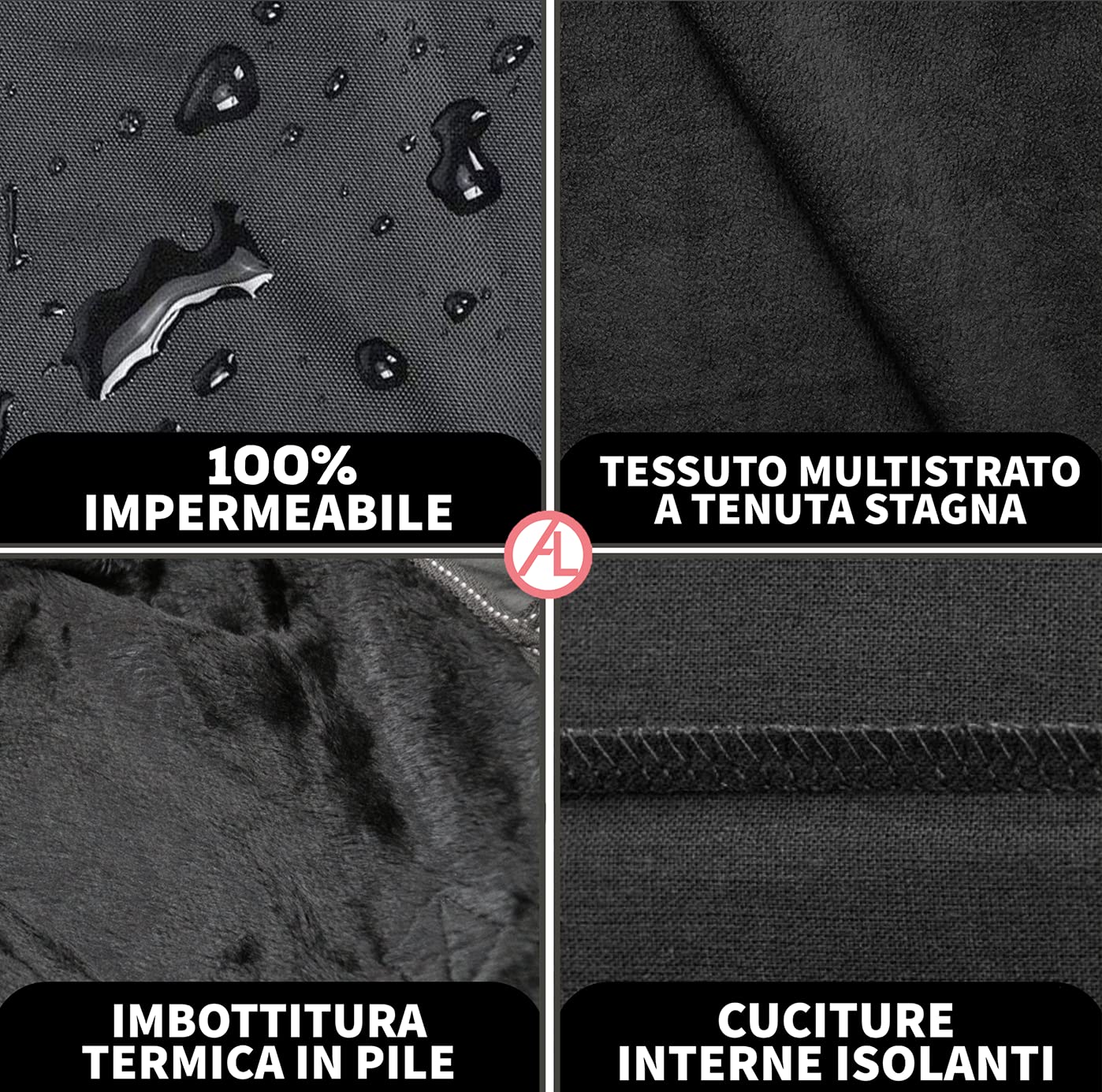 AL Kit Coprigambe Scooter Universale Impermeabile con Imbottitura Termica + Scalda Collo Invernale + Guanti Touch Screen, Antipioggia, Antivento, Invernale, Compatibile con Scooter e Moto