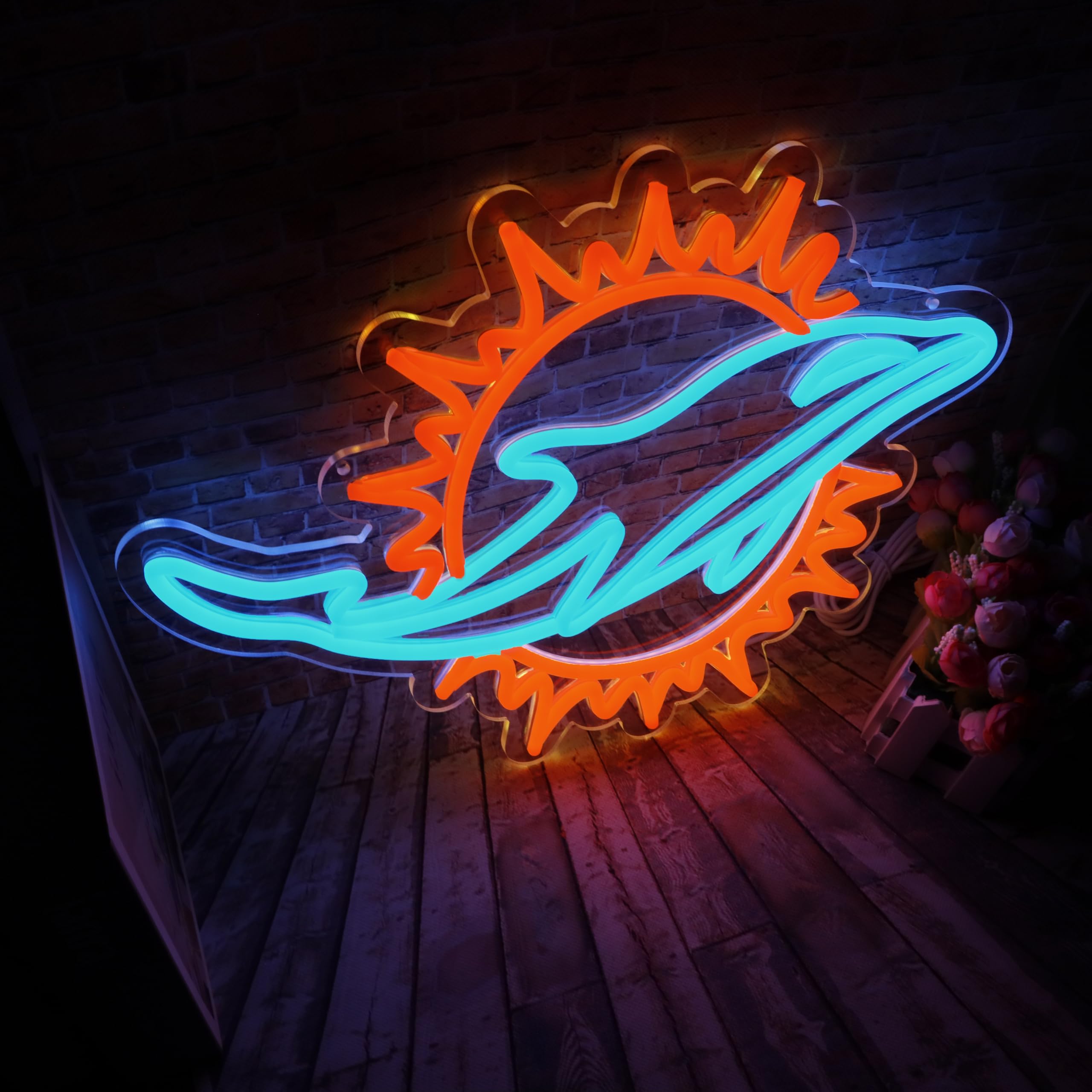 Letrero de neón de equipo deportivo de rugby adecuado para delfines para decoración de pared, alimentado por USB, intensidad regulable, luces LED para dormitorio, hombres, cueva, hogar, bar