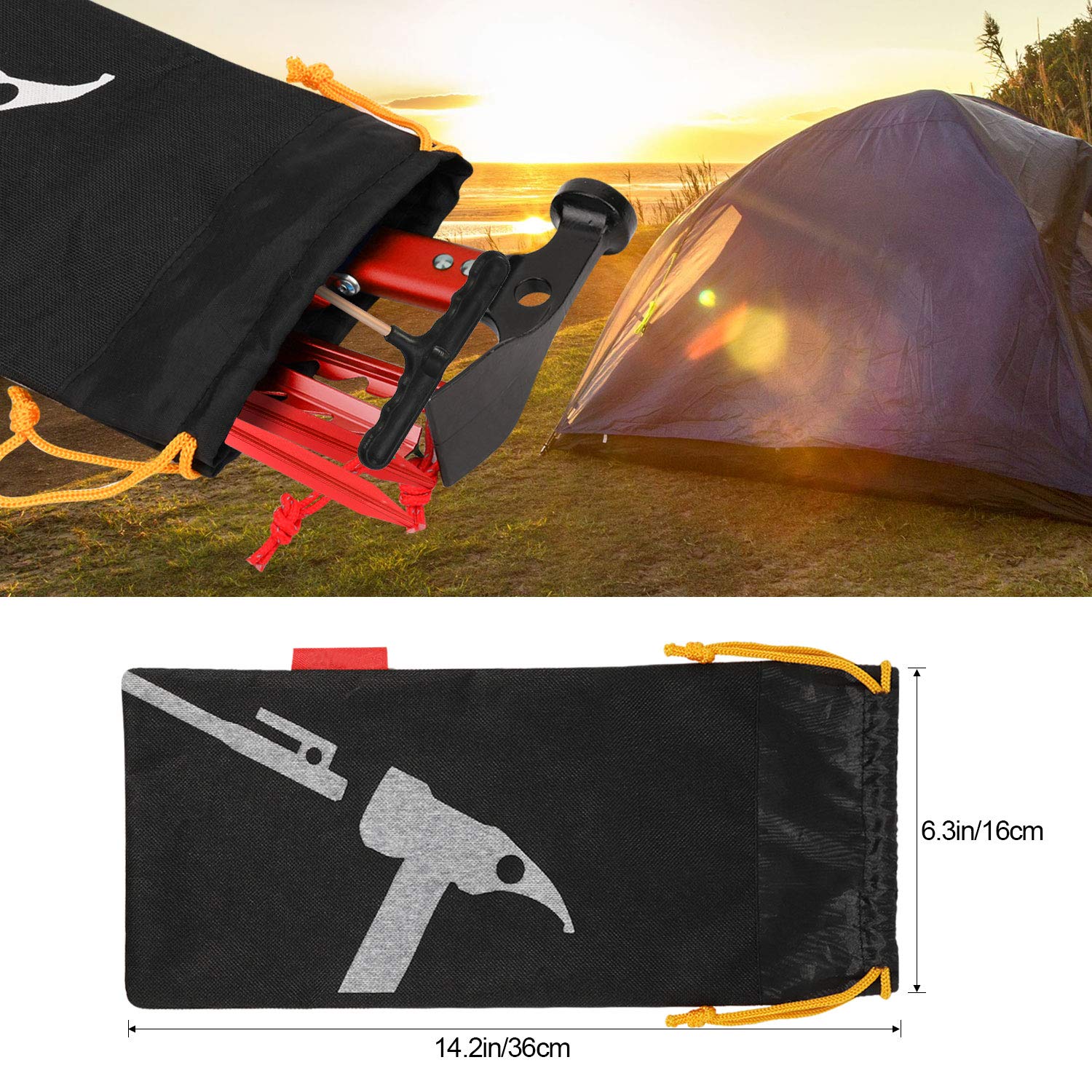 TAGVO Multifunktions Camping Hammer, Multifunktions Outdoor High Carbon Stahl Camping Hammer Zelt Hammer mit Zeltpfahlentferner die Funktion，mit Aufbewahrungstasche