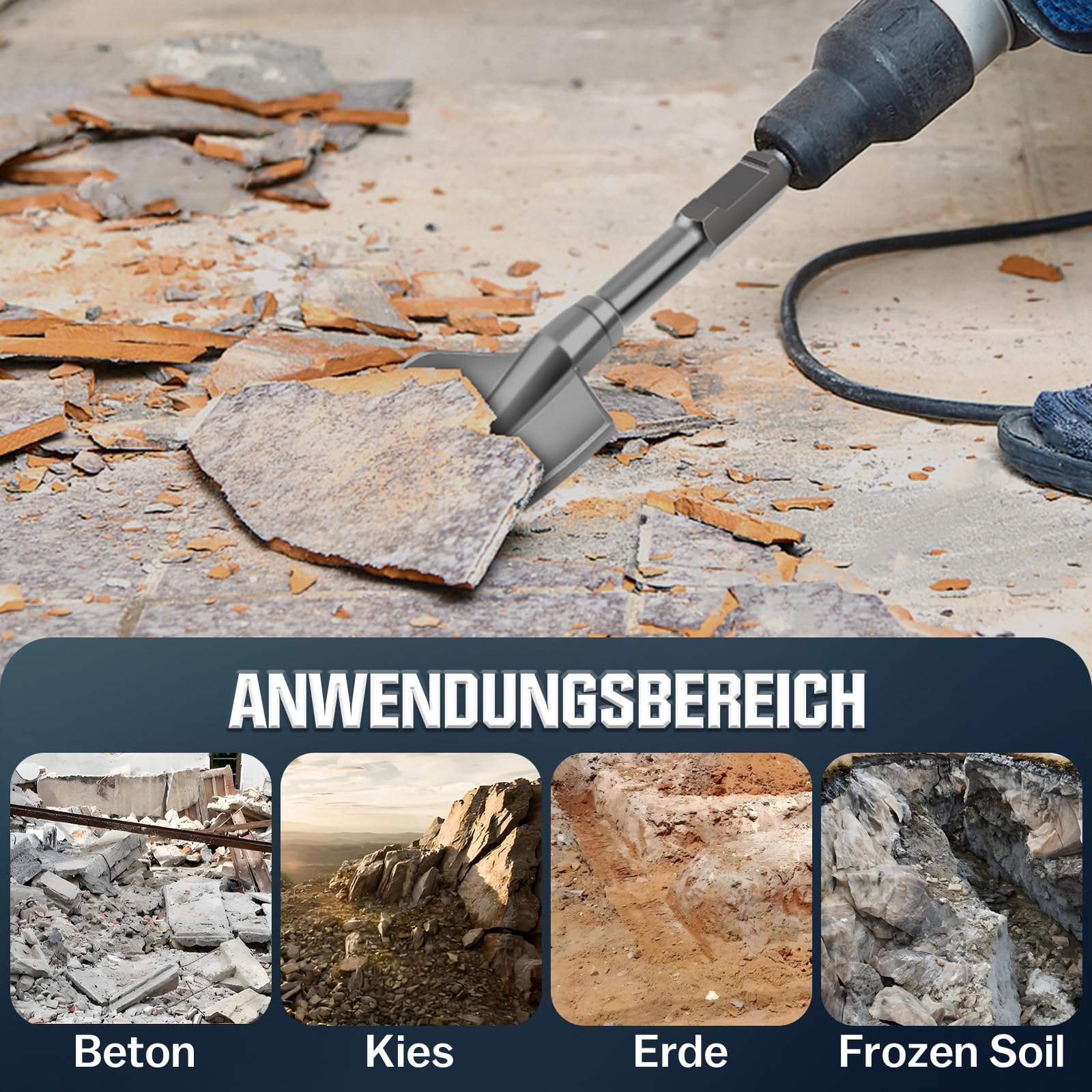 SDS HEX Cincel de pala 138 x 440 mm, acople hexagonal de 30 mm, tipo de punta afilada, cincel con maletín de plástico, compatible con martillo de demolición, herramienta precisa y robusta para