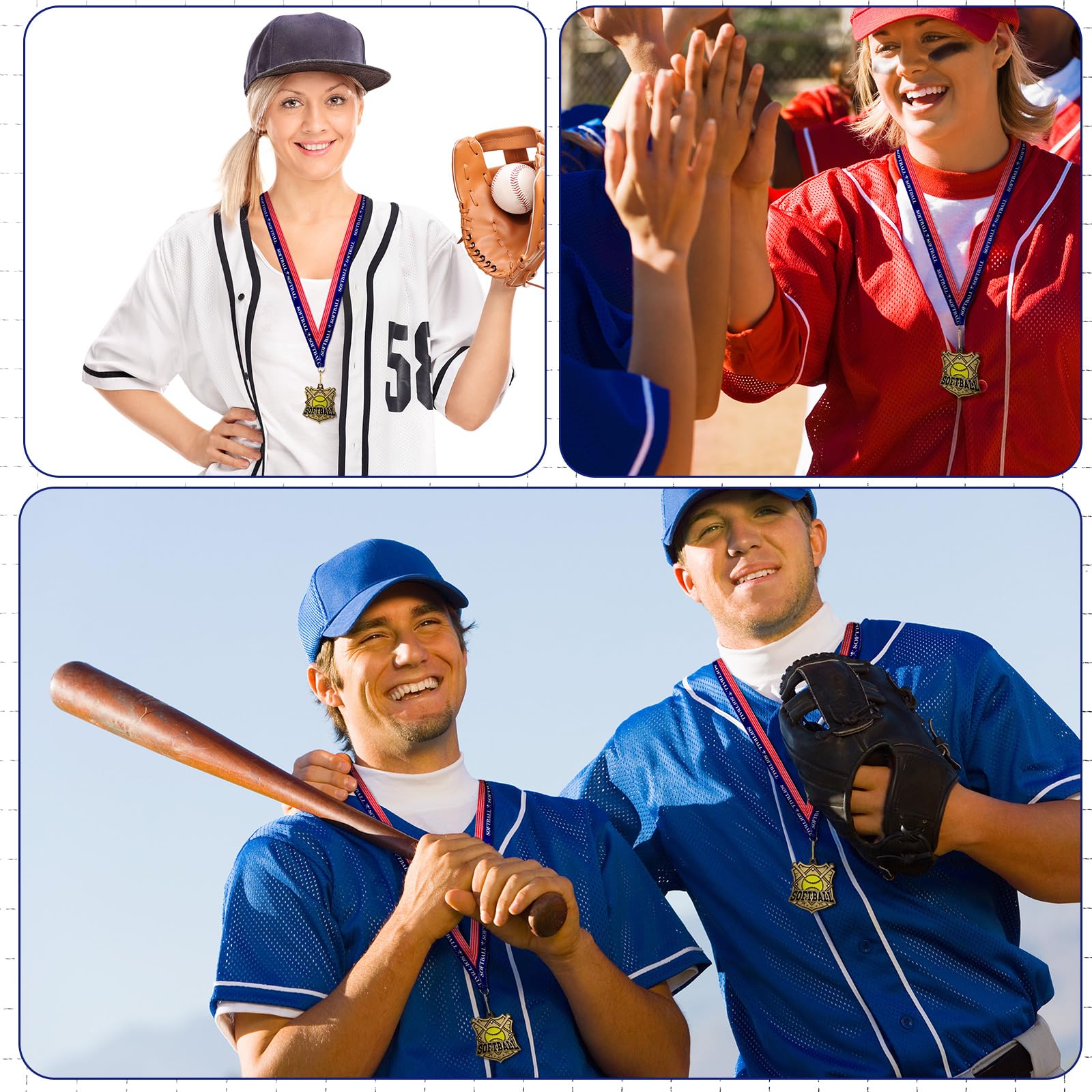 Ecation Medaglie con nastri per il collo, premi di calcio, premi per squadre di baseball, softball, bandiera, trofeo di calcio per bambini, competizioni sportive, regalo di celebrazione