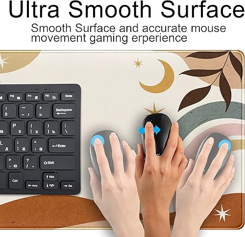 Miniatura 5 de Tapete de escritorio bohemio, alfombrilla de mouse grande con plantas retro abstractas, XXL para juegos, 31.5 x 15.7 pulgadas, color marrón y gris,