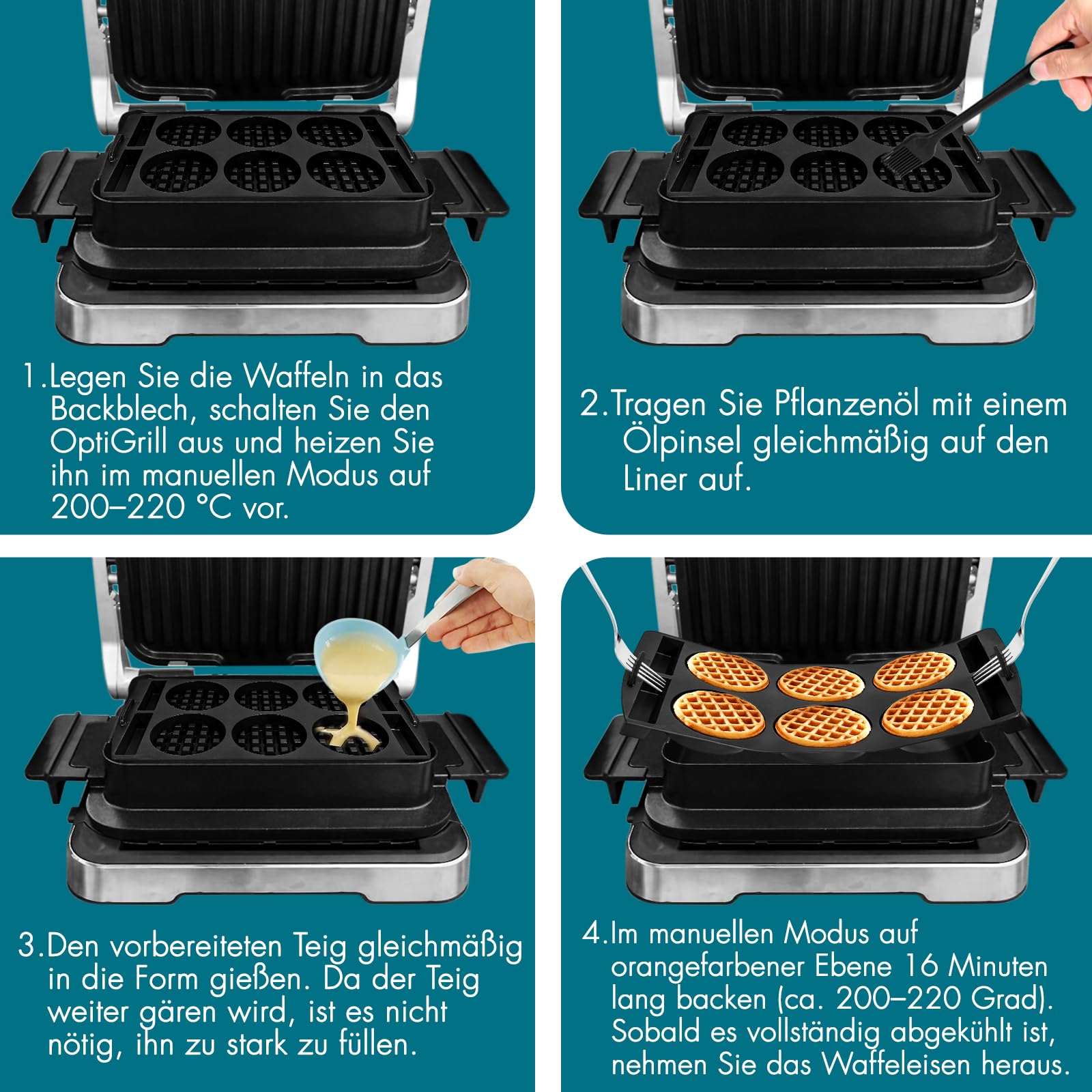 Meetory Inserto per waffle compatibile con Tefal OptiGrill XL, 4 in 1, 2 in 1, Elite, Plus, stampo riutilizzabile per waffle belghe