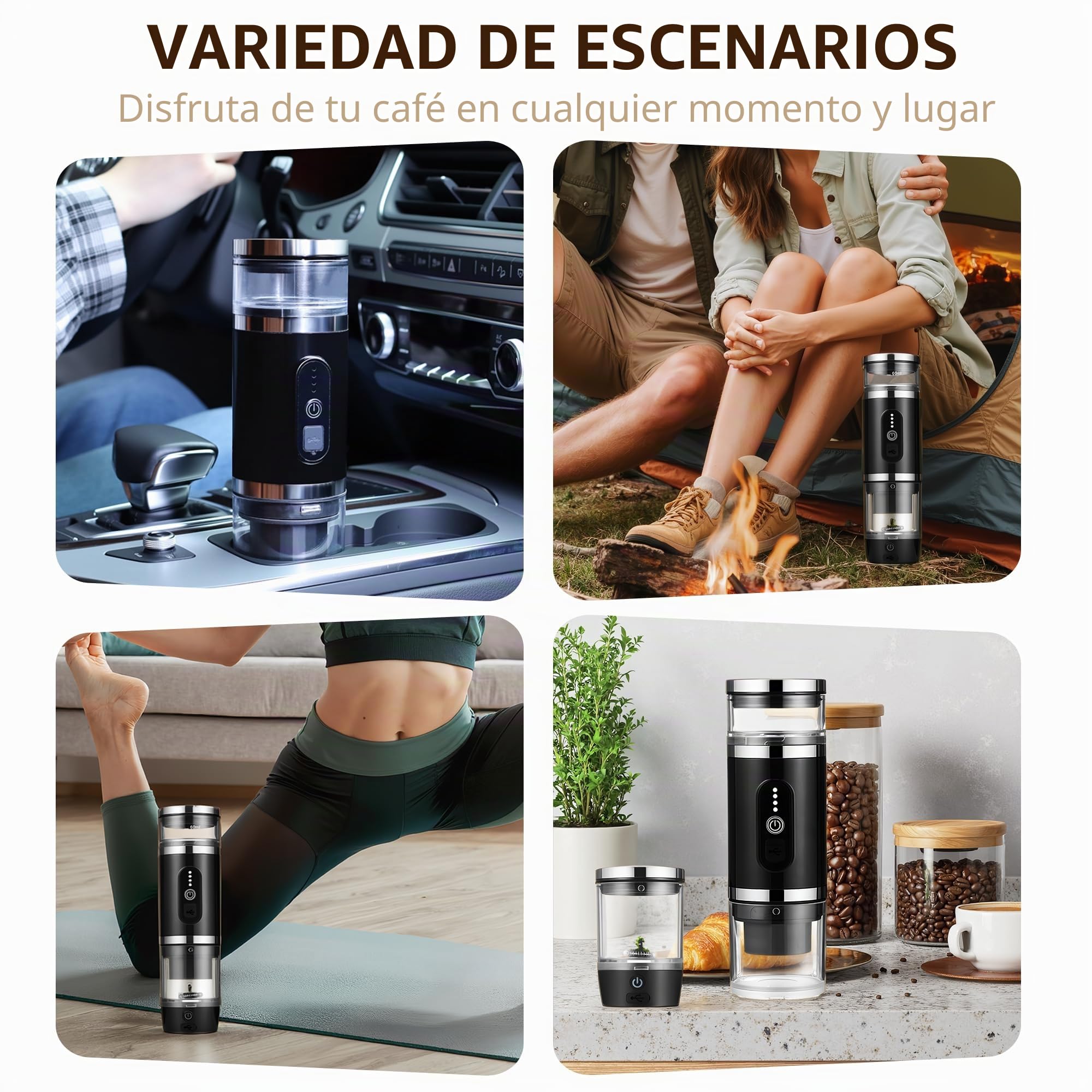 Máquina de café portátil 3 en 1 con espumador de leche, máquina de café expreso con cápsulas 20 bar y café molido para oficina, coche, camping, senderismo, viajes, Navidad, cumpleaños, negro