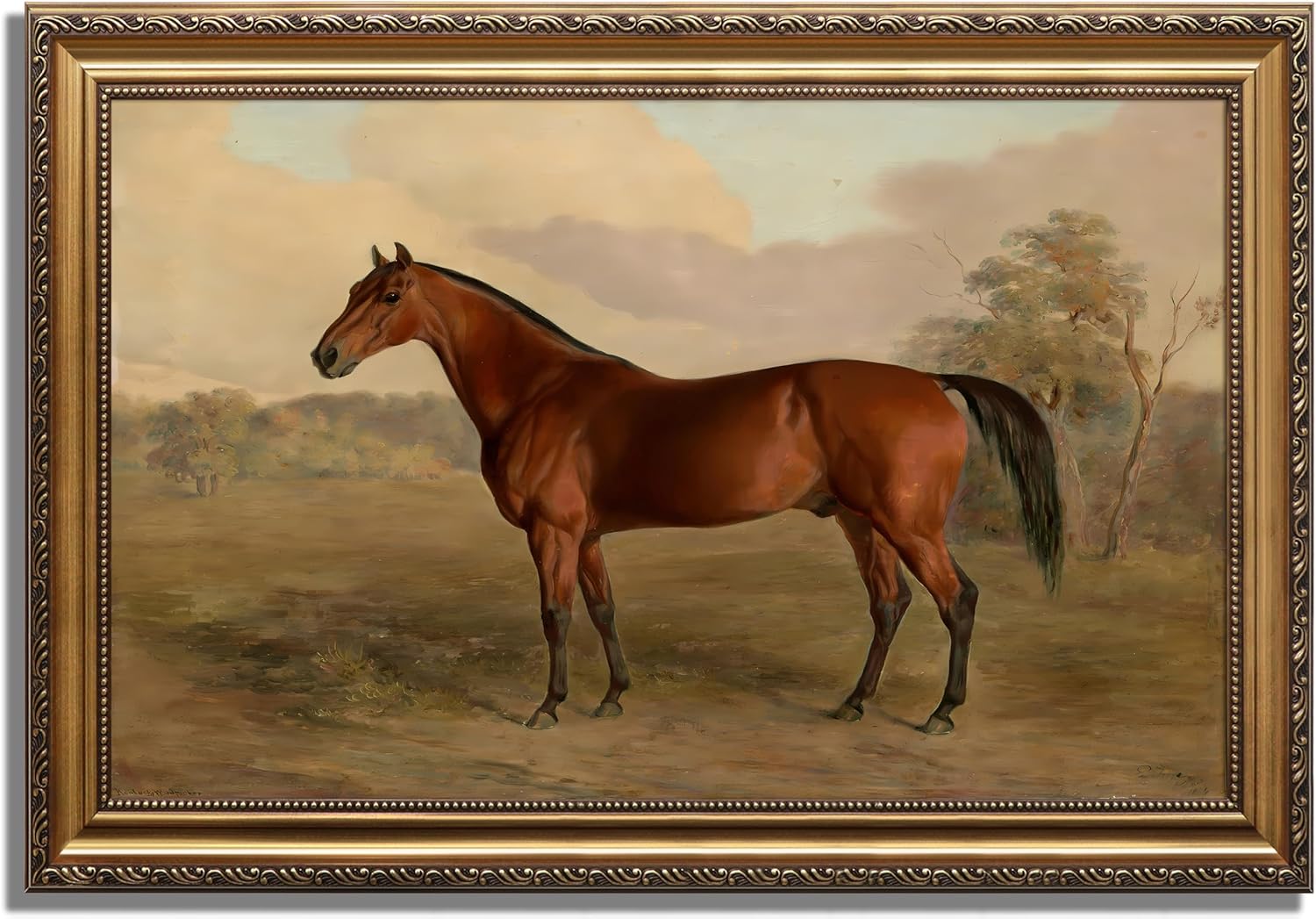 KBKBART Gold Framed Vintage Wall Art, Vintage Horse Painting Farmhouse Decor, Rustic Antique Equestrian Art Prints Wall Decor, Western Animal Picture Wall Hanging Decor for Living Room, Bathroom, Office, Bedroom(16"x24") Horse 16"L x 24"W