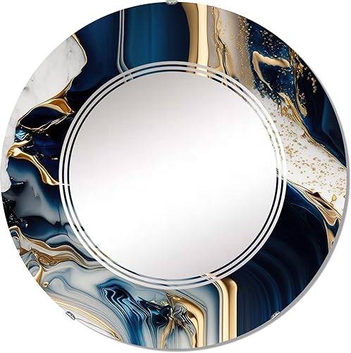 Miniatura 10 de DesignQ Espejo de pared abstracto, espejo moderno ovalado, espejo de baño azul redondo, espejo de tocador abstracto ondas cerúleas en geoda V