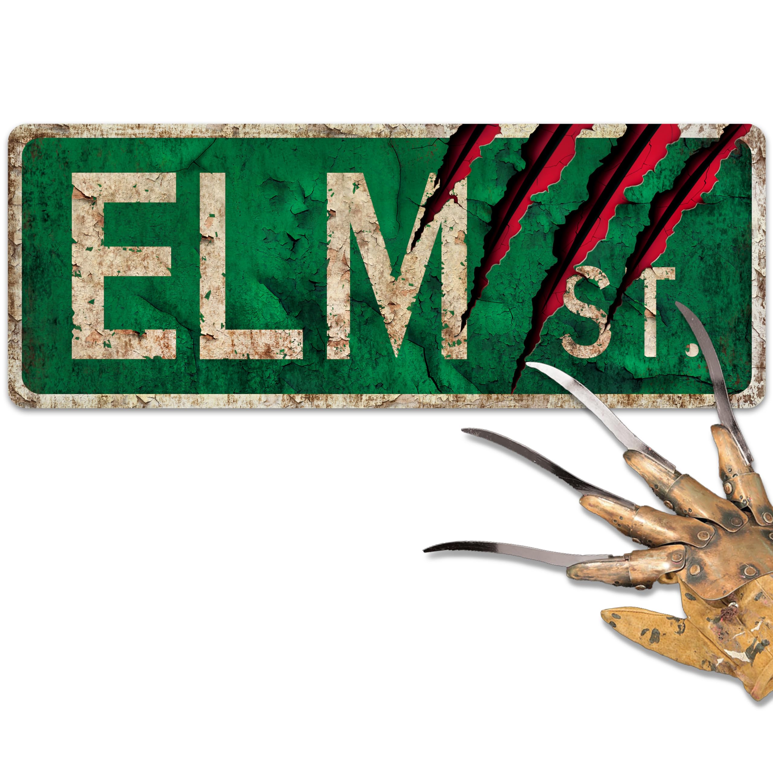 Flinelife Elm St Reet Sign,16X6, Horror Movie Metal Sign, Nightmare On Reet Wreath Sign