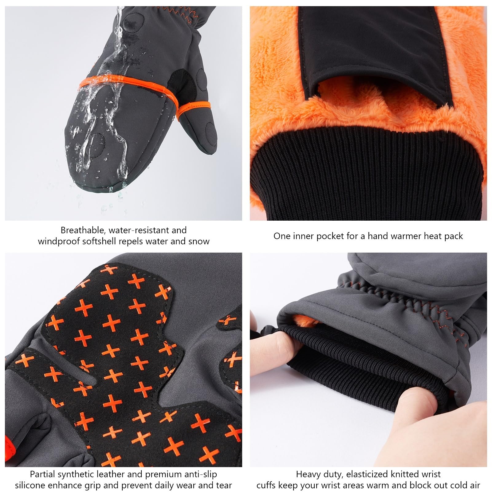 Manoplas Convertibles aisladas, Guantes sin Dedos, Resistentes al Agua for Hombres, Mujeres, Clima frío, Pesca, Senderismo para Pesca