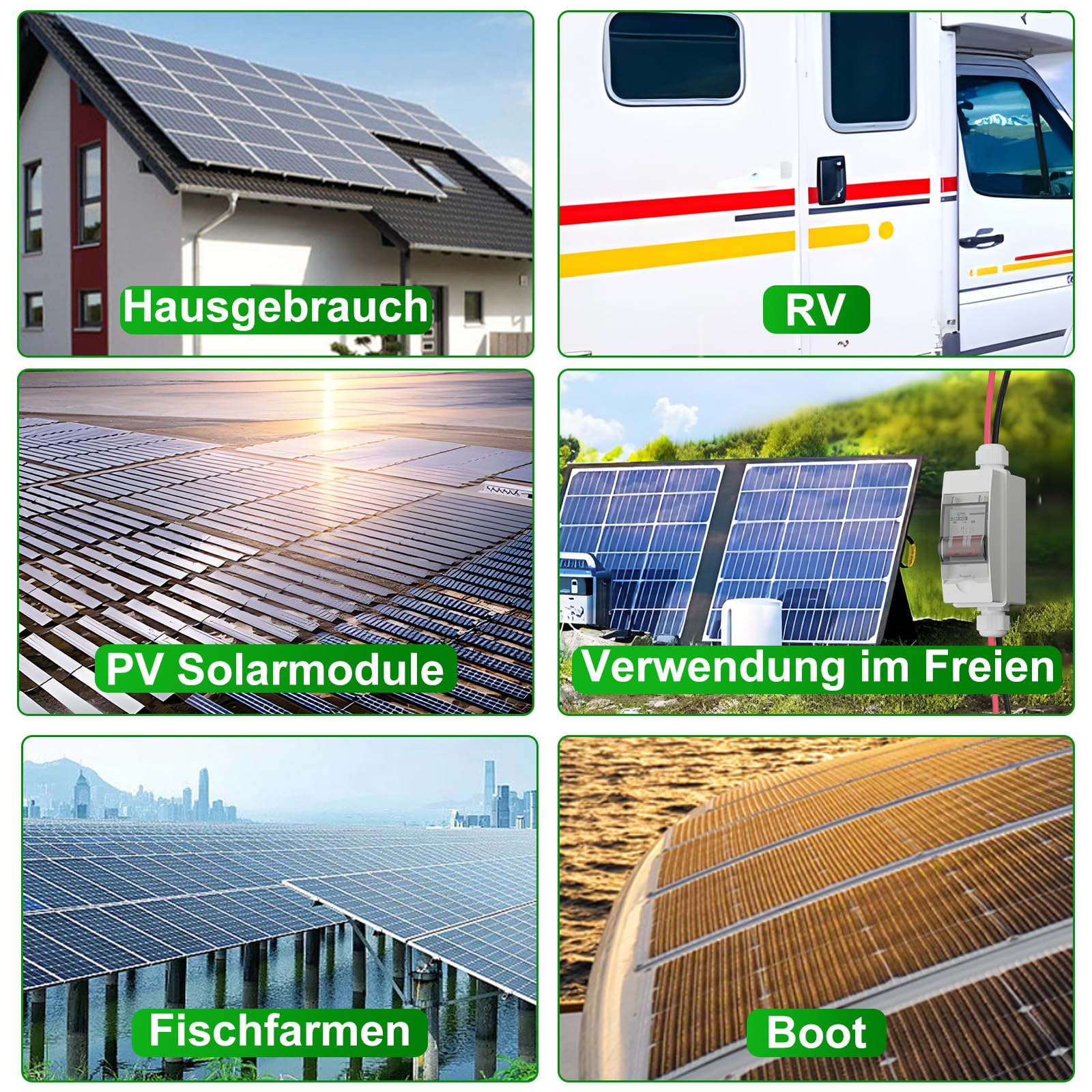 DC Trennschalter PV Anlage 32A 500V Sicherungsautomat 2polig IP65 Wasserdicht mit Kabel und Haken für Solarmodule Einspeisesteckdose Balkonkraftwerk
