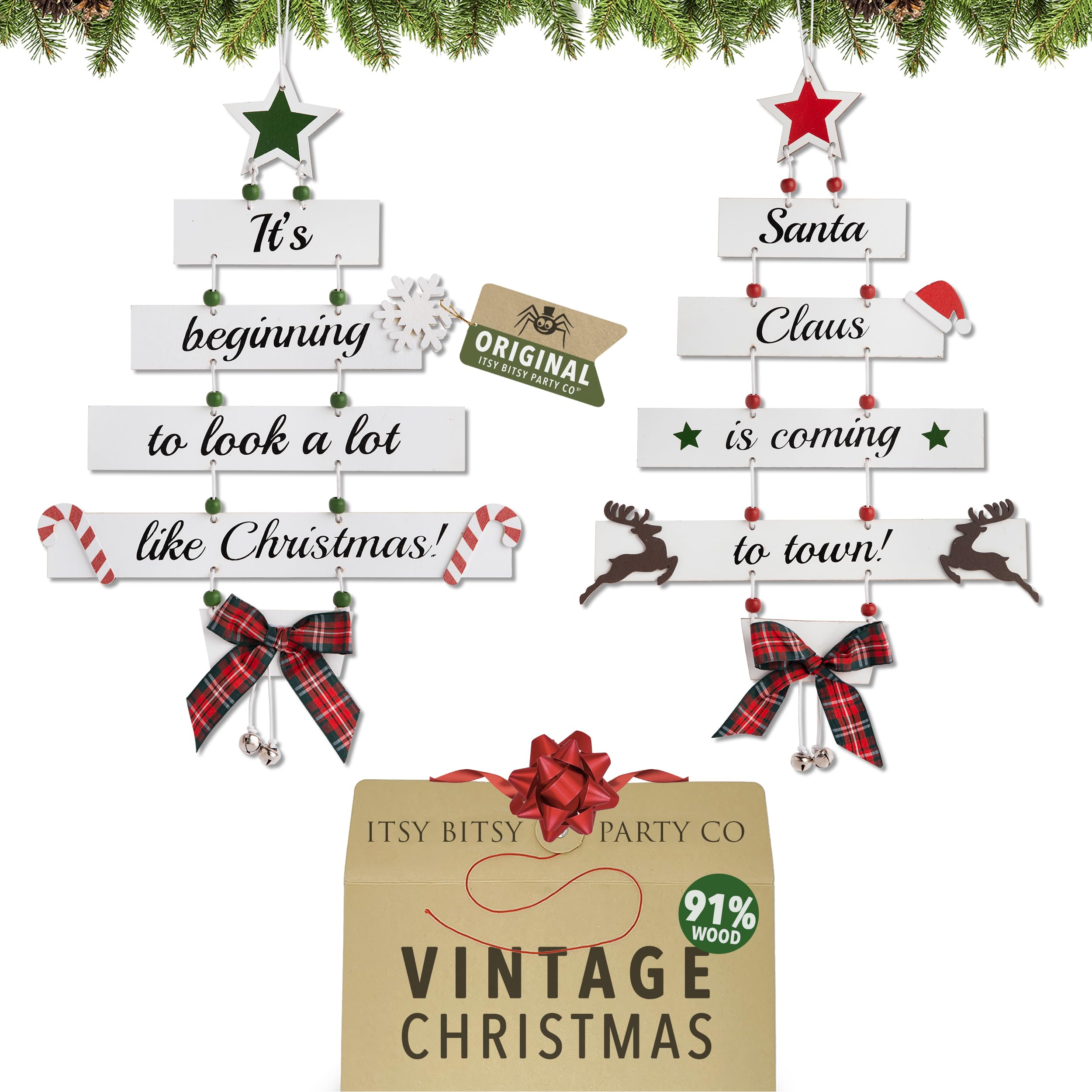 Premium Wooden Christmas Decorations - Hanging, Indoor, Ceiling, Ornaments, Fireplace Vintage, Home Accessories