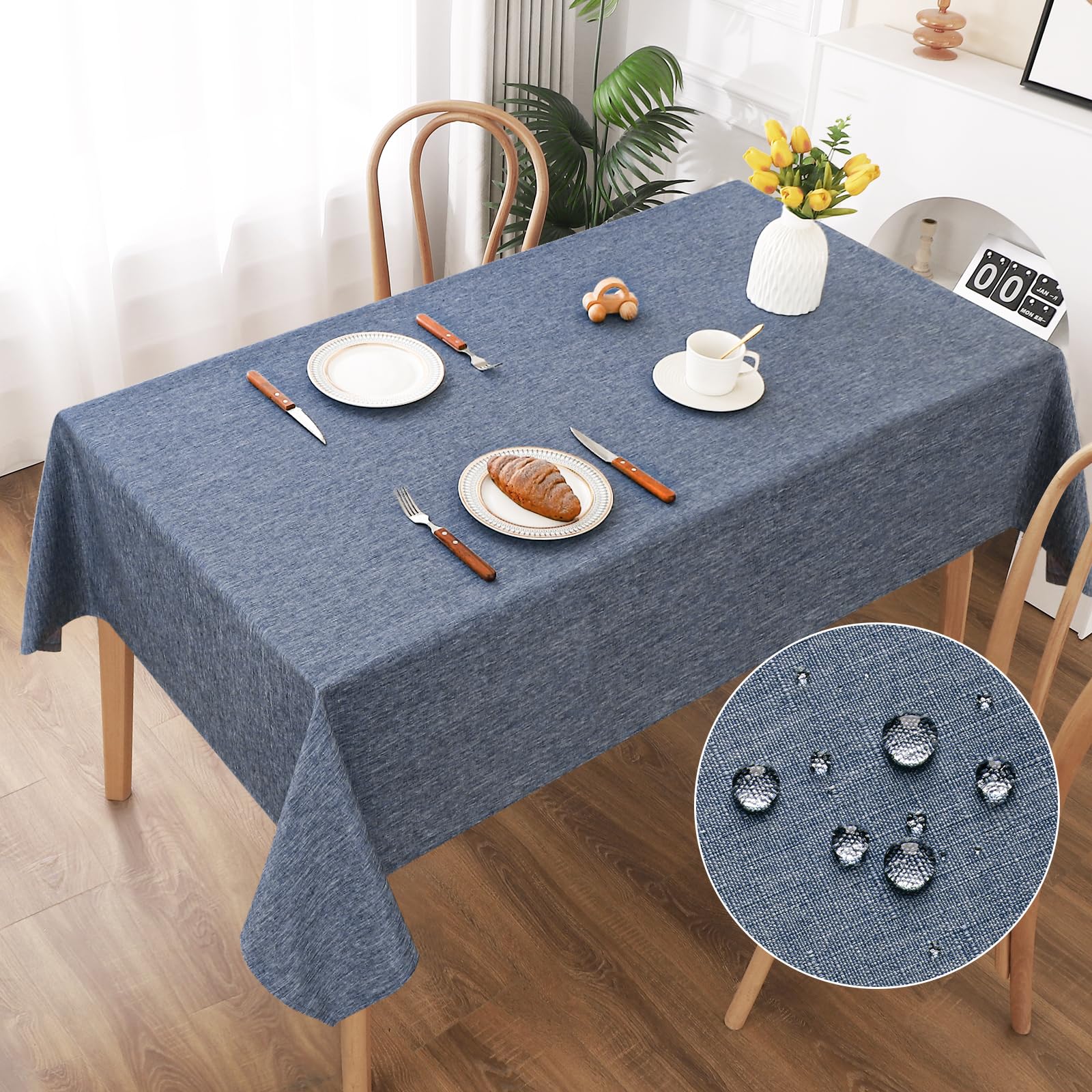 AooHome Tischdecke Rund, Grau Leinen-Optik Tischdecken Abwaschbar Tischtuch aus Polytester Wasserabweisend mit Lotuseffekt, Dauerhaft Kratzfest für Wohnzimmer, Esszimmer, Balkon, Garten…