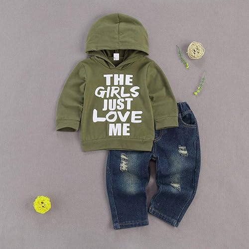 Vista 2 de fhutpw Conjuntos de ropa para bebé niño pequeño con sudaderas con capucha y jeans para otoño e invierno 6 9 12 18 24 meses