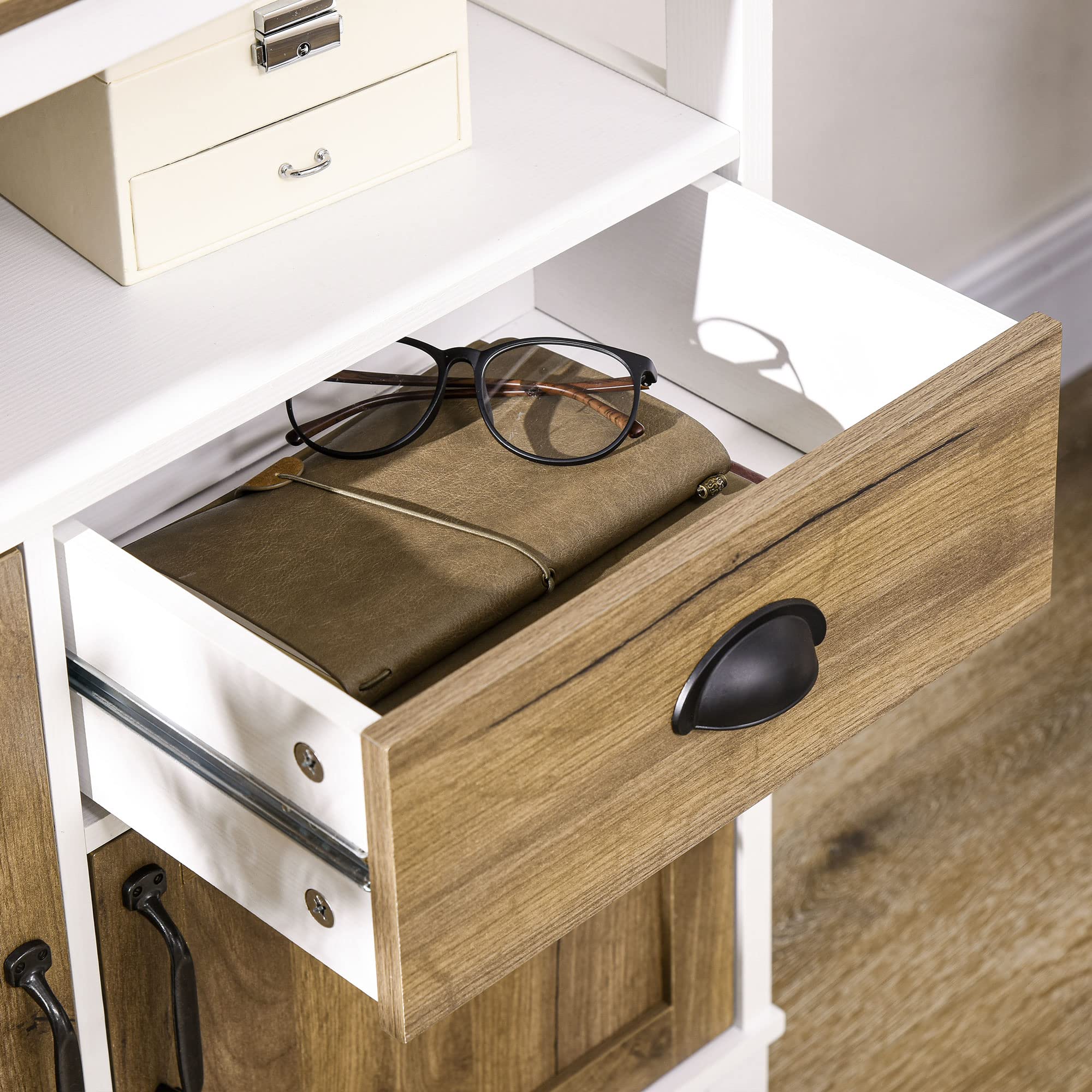 HOMCOM Aparador de Salón 2 Puertas Cajón 76,6x35x81,5 cm Blanco y Marrón | Armario Almacenaje de Madera, Estante Ajustable, para Comedor Cocina Dormitorio
