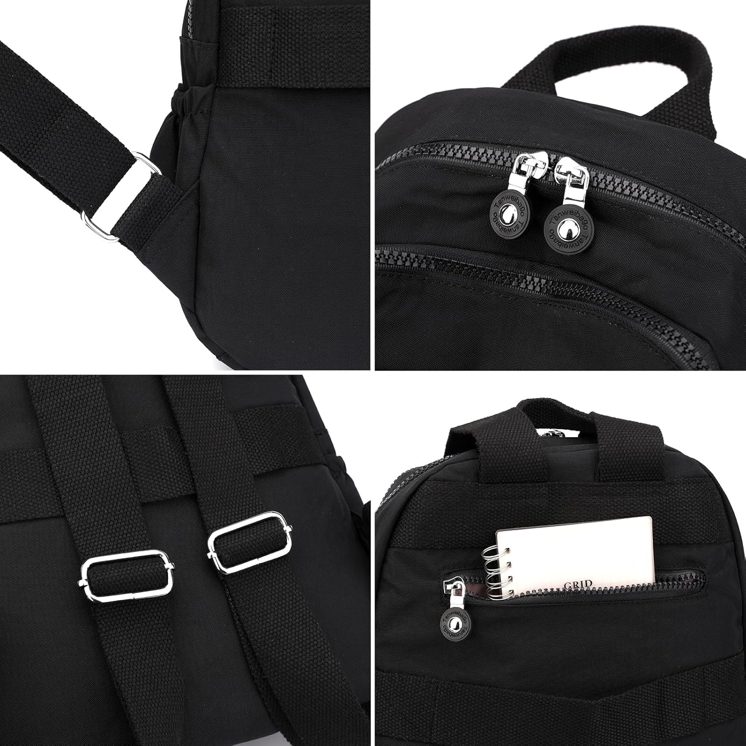 Mini Nylon Women Backpacks,11L Small Ladies backpacks Casual Lightweight Women Shopping Travel Daypack (Black) - Image 3