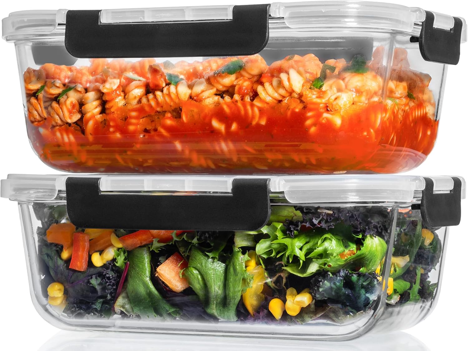 Razab 4 Pcs 1860ml / 63 Oz Large Glass Food Storage Containers with Lids - Glass Meal Prep Containers with Locking Lids for Roasting, Storing Leftover, Lunch Container, BPA Free, Microwave & Oven Safe