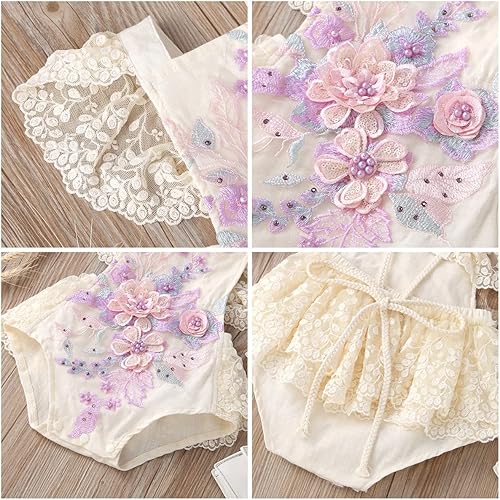 Miniatura 6 de IDOPIP Conjunto de ropa de 1er cumpleaños para niñas con estampado floral, estilo bohemio, con encaje, tutú y diadema de princesa