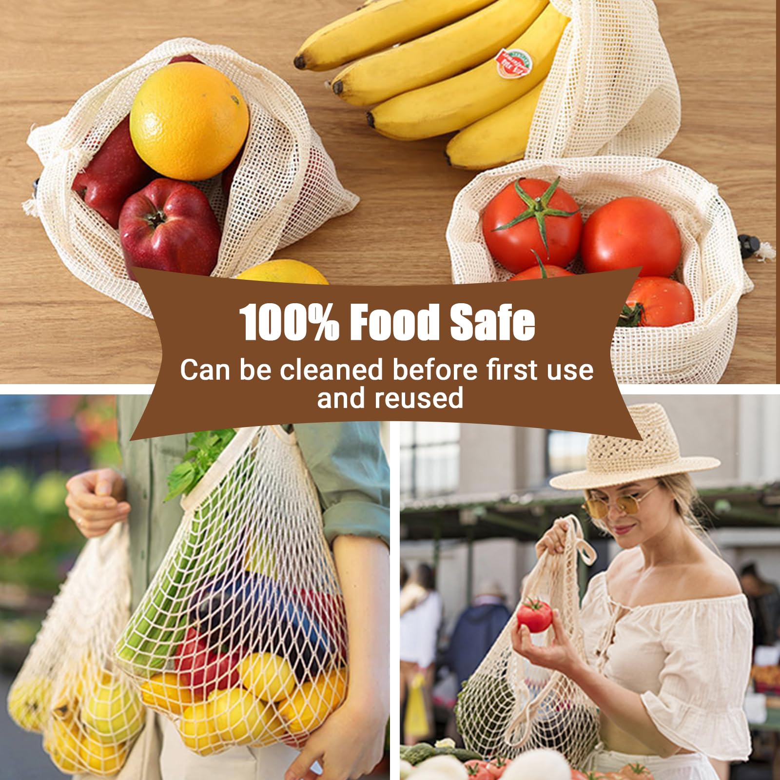 BigKing 10 Packs Net String Shopping Bags, Reusable Net Bag Fruit Bags - Image 2