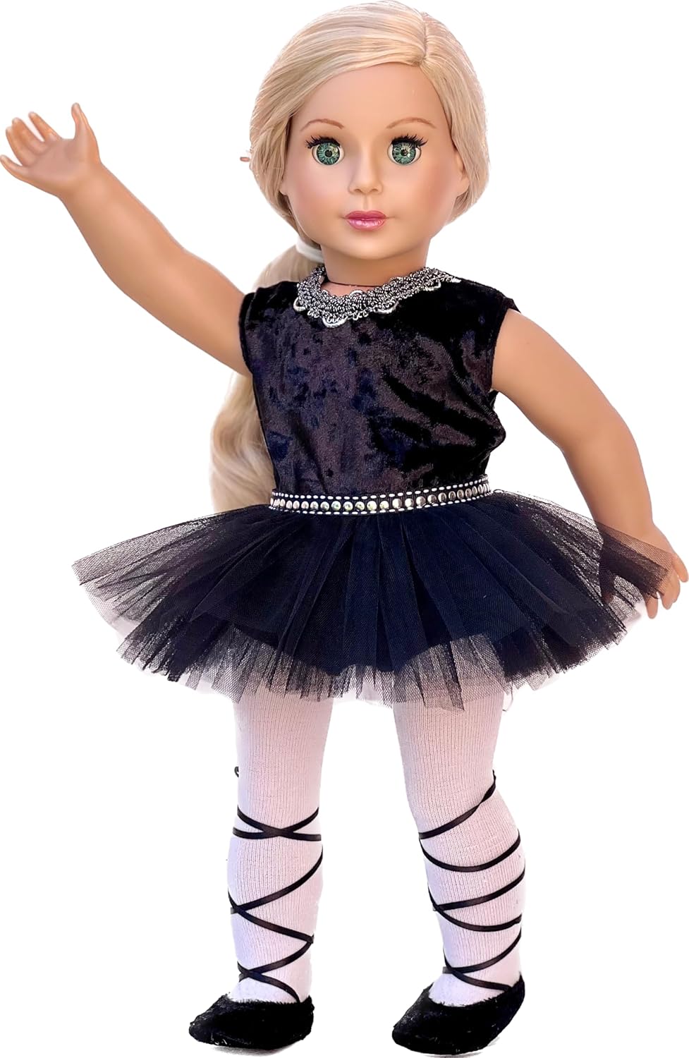 Black Swan - 3 Piece Ballerina Outfit - Black Leotard, Tutu, Tights and Ballet Shoes - Clothes Fits 18 Inch Doll (Doll Not Included)