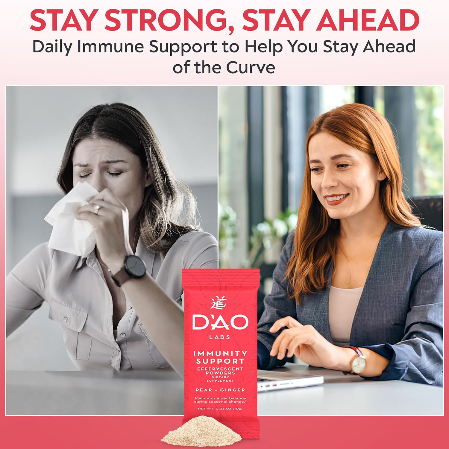 D’AO Labs Immunity Support - Immunity Boost - Effervescent Immunity Support Powder - Yu Ping Feng San Traditional Chinese Herbal - Effervescent Powder with Pear-Ginger Flavor - 15 Individual Servings