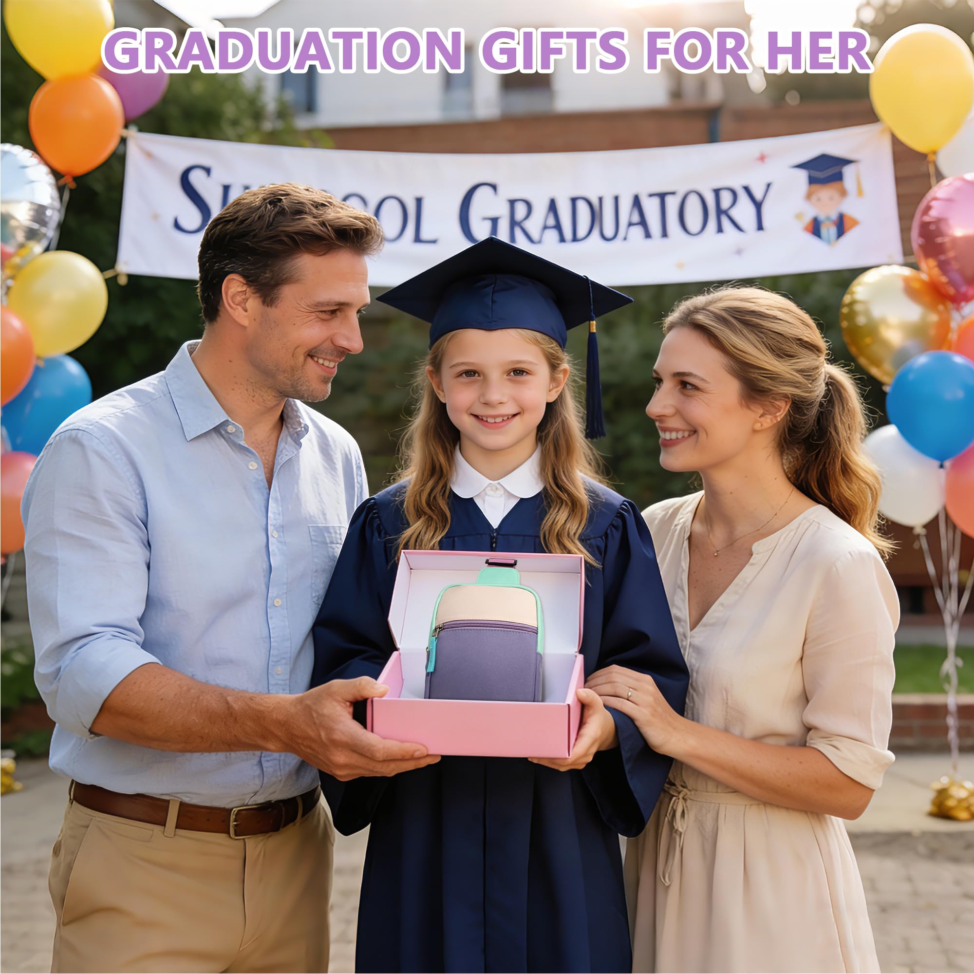 Graduation Gifts Purse for Teen Girls Her, Fanny Pack Birthday Gifts for 8 9 10 11 12 Year Old Girls, Preppy Crossbody Bag, Adjustable Sling Bag Purse Trendy Stuff Kids Travel Essential