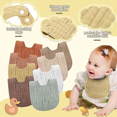 Miniatura 9 de Frienda 8 baberos de muselina de algodón para bebés, baberos a granel para niños y niñas, recién nacidos, 6 capas absorbentes, accesorios de