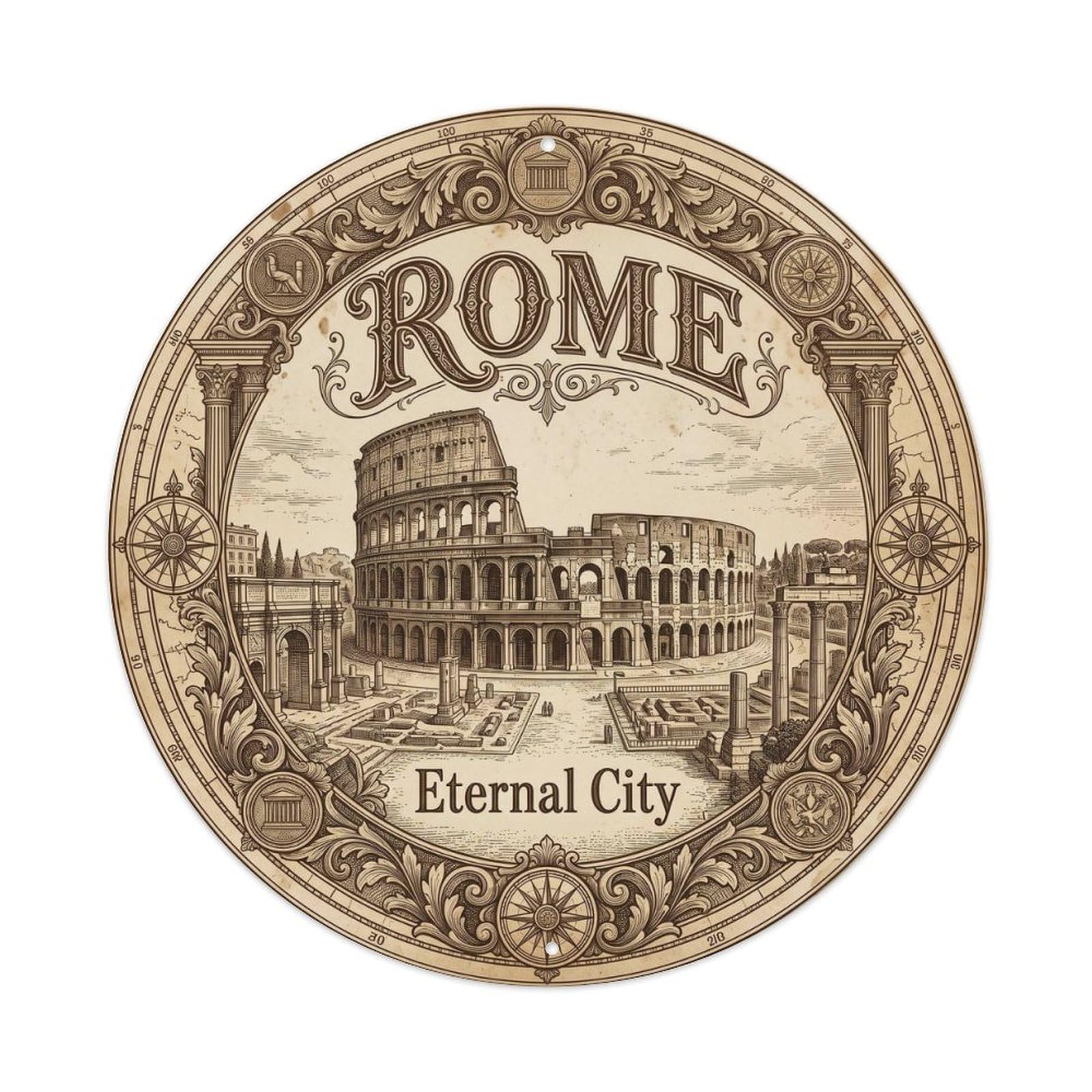 Fqnyr Style Vintage Travel Rome Italy Heritage Metal Tin Sign