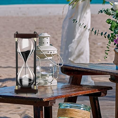 Miniatura 6 de Temporizador de reloj de arena grande rellenable de 10 pulgadas, marco de madera negro vacío decorativo para ceremonia de boda, reloj antiguo