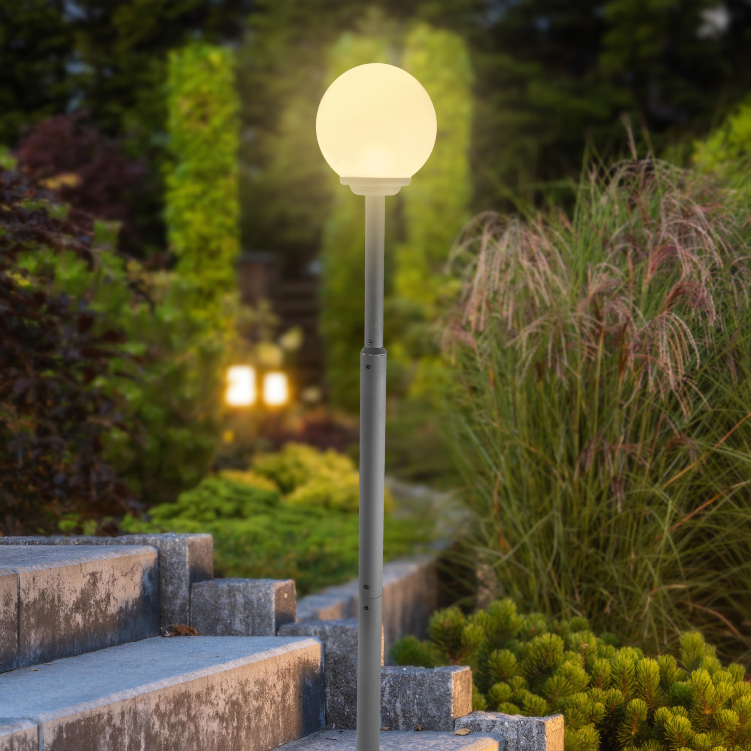 Esotec Solar Stand-Kugelleuchte Liana CCT, Höhe 200cm, Fernbedienung, Eingangsleuchte, Aluminium, Gartenbeleuchtung, Standleuchte mit Solarkugel, wetterfest, winterfest