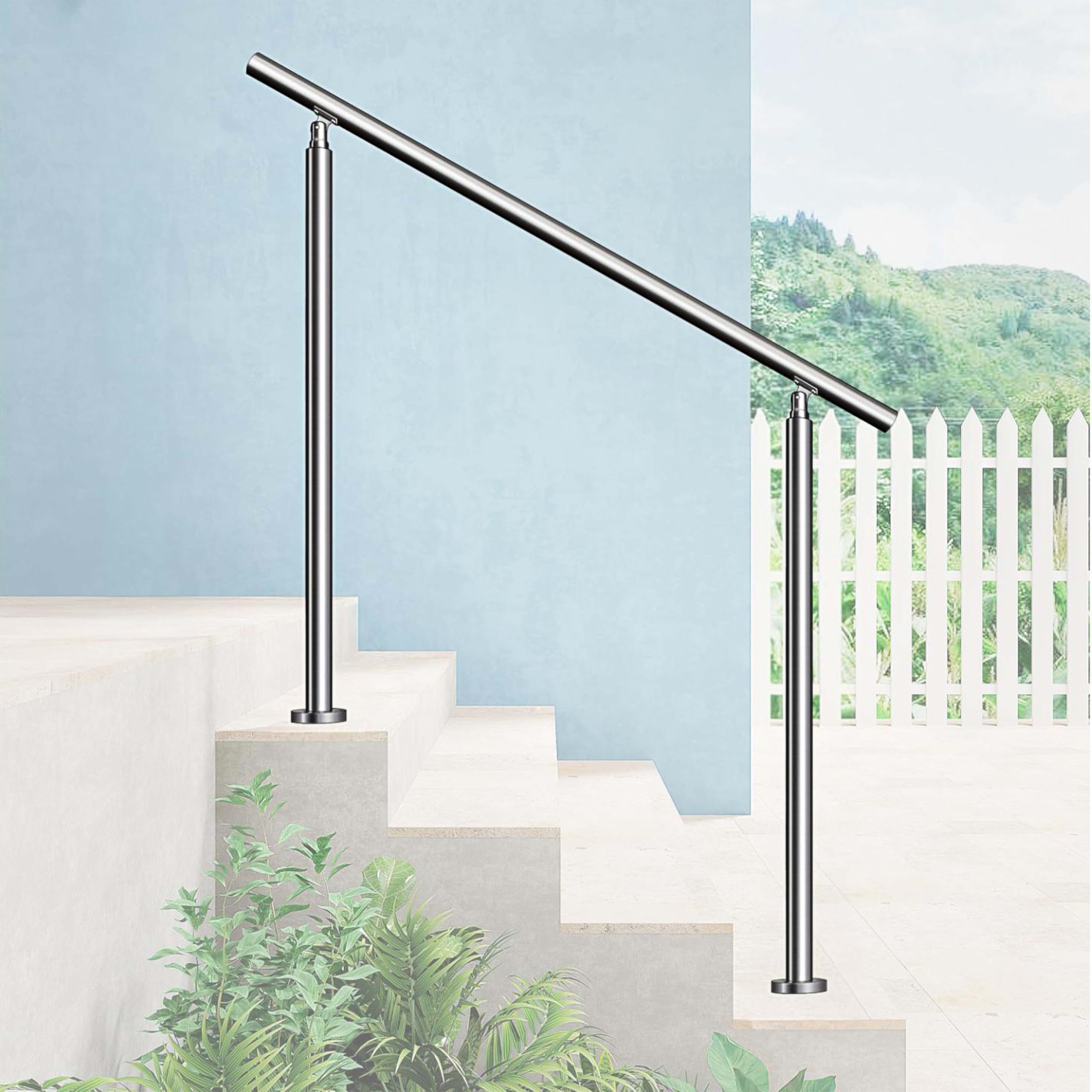 AICA Barandilla escalera, pasamanos de acero inoxidable para jardines, porches, entradas, interior y exterior escalera, Plateado, 120x106cm, 0 barras transversales