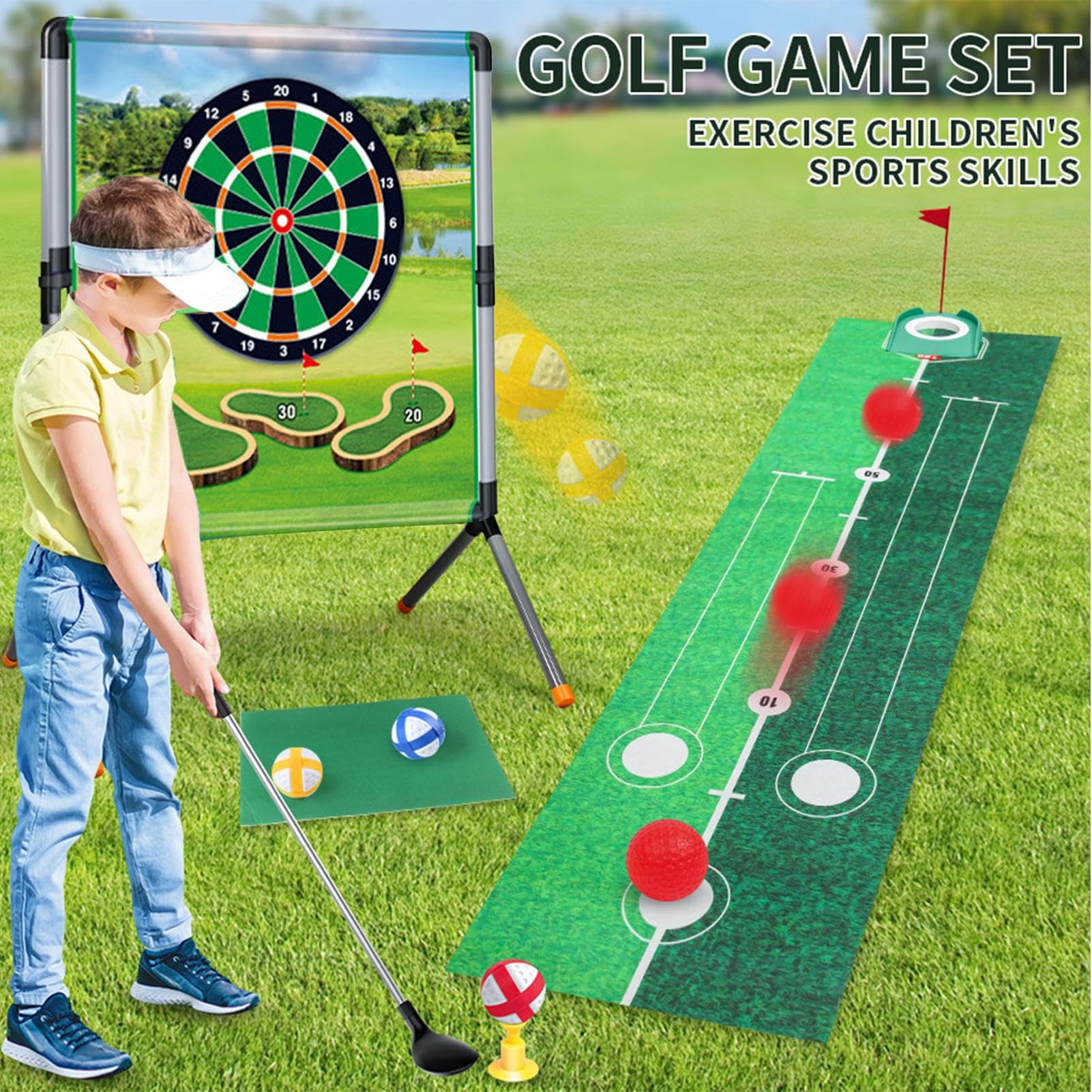 Gioco Di Avvicinamento Golf, Stuoia di Colpo Golf Gioco di Lancio, Accessori Sportivi con Palle, Tees E Putting Mat per, Feste E All'aperto