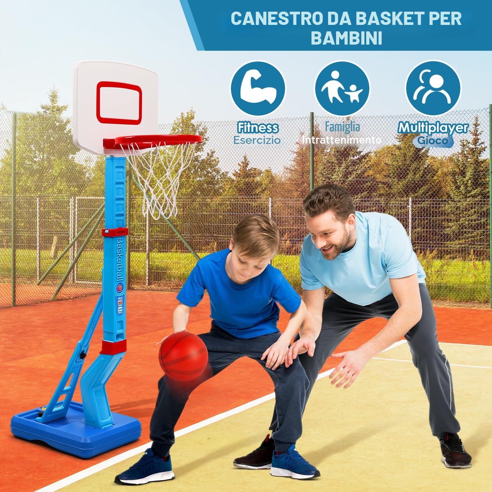 Canestro Basket Bambini - Esterno e Da Camera - Altezza Regolabile 70-138cm - Supporto per 3-7 Anni - Giochi Da Interno ed Esterno