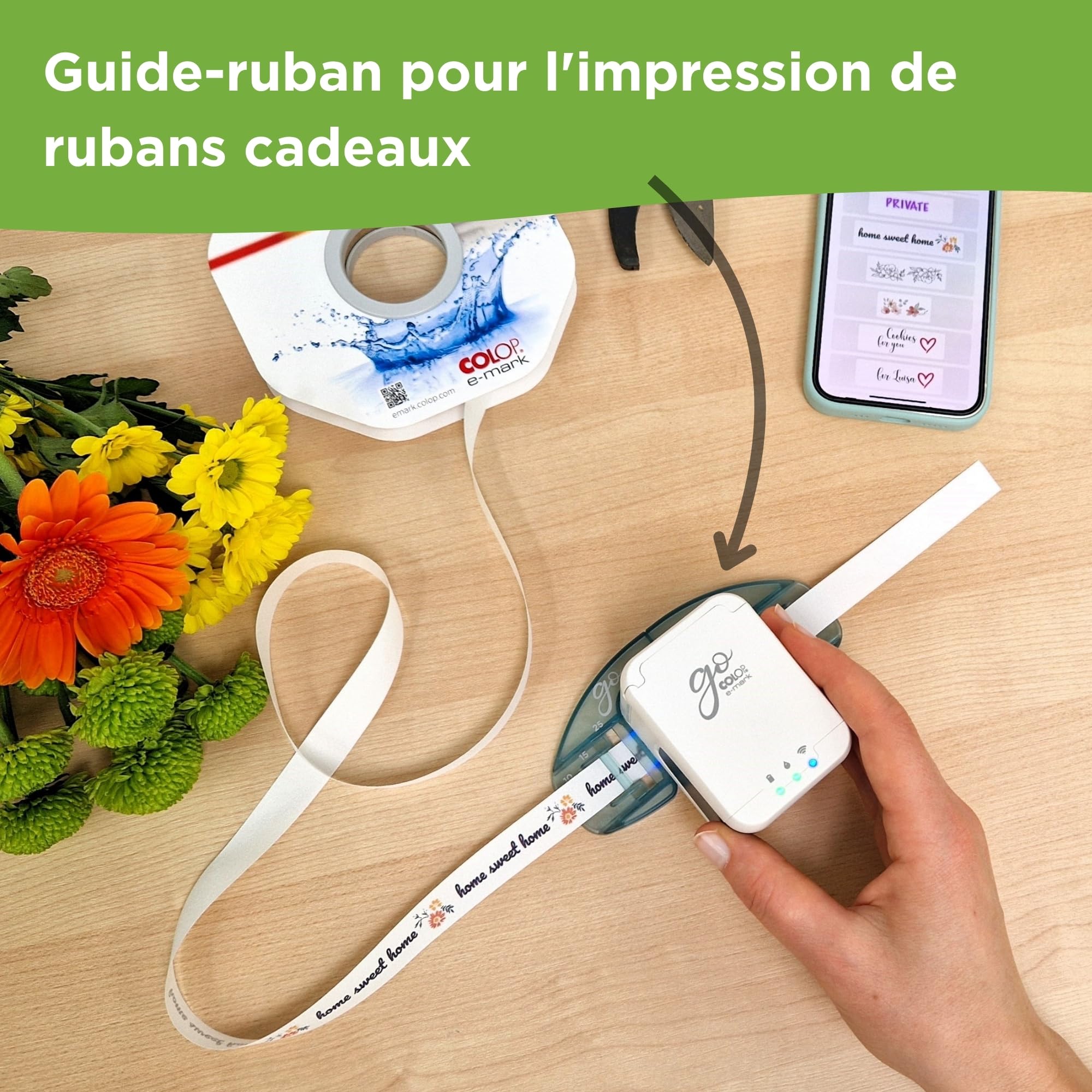 Kit Complet COLOP e-Mark go | Mini-imprimante | Couleur | DIY | Mini-imprimante portable pour surfaces absorbantes. Idéale pour le bricolage, inclut un éditeur d'application gratuit.