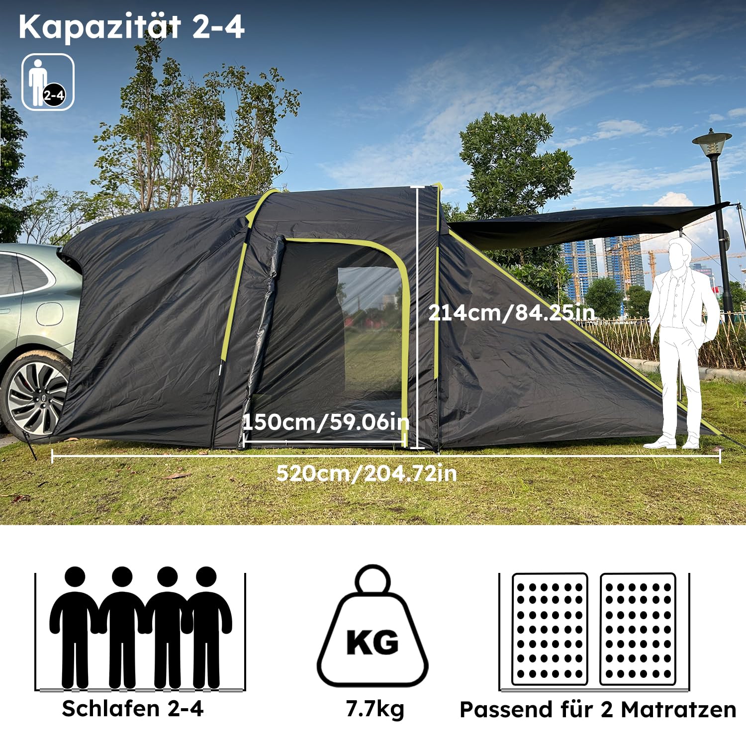 Tienda de campaña trasera para 6 personas, gran tienda trasera SUV con lona impermeable, 300 x 300 x 220 cm, tienda de campaña trasera para coche con columna de agua de 3000 mm, tienda de campaña
