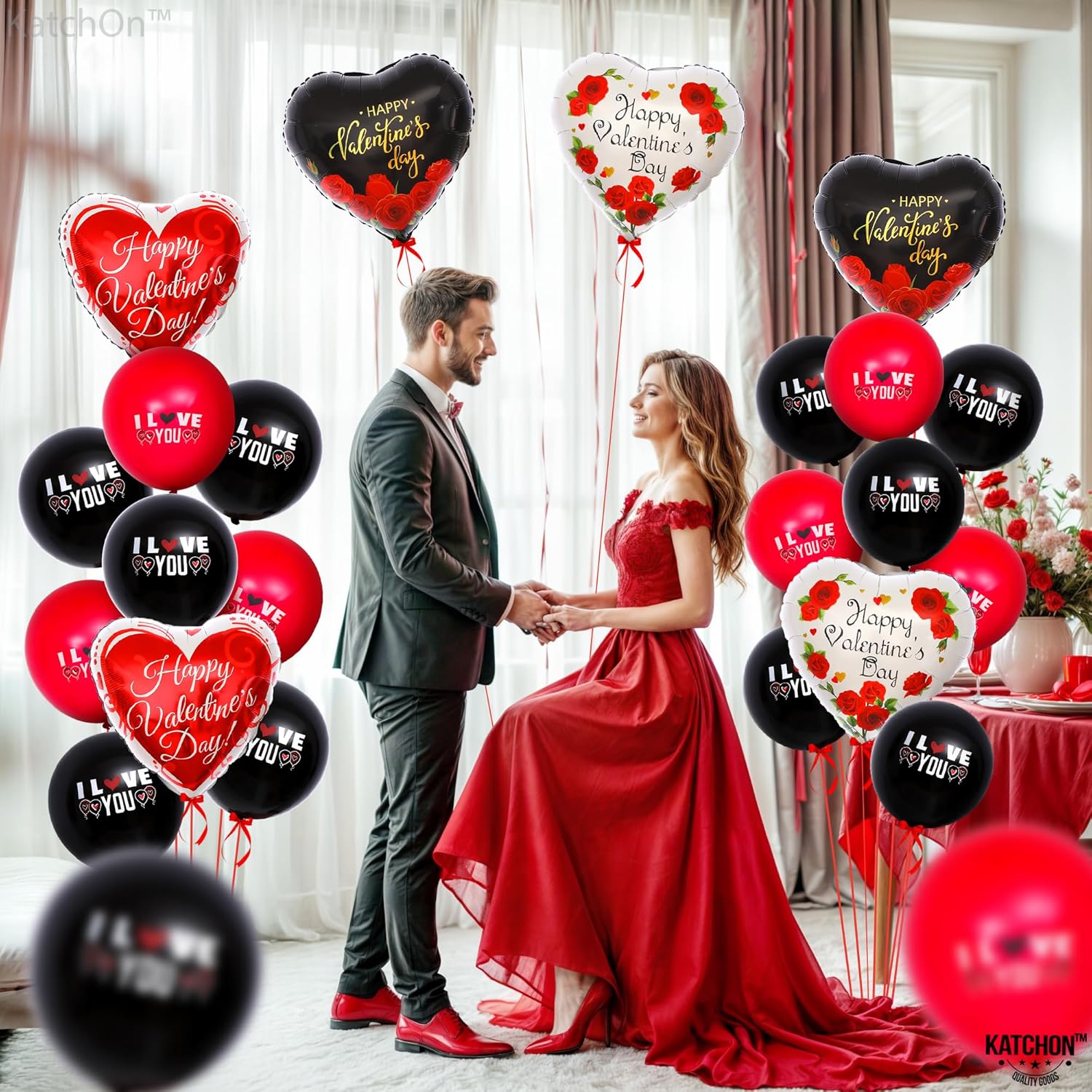 KatchOn, Happy Valentines Day Balloons - Big, Pack of 26 | Black and Red Heart Shaped Balloons for Valentines Day Decorations | Heart Balloons, Valentines Balloons, Romantic Decorations Special Night - Image 5
