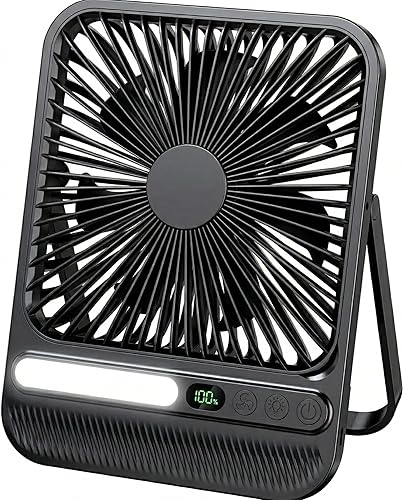 7in 8000mAh 28hrs Portable Fan with Timer & LED Lights,4 Adjustable Speeds, Digital Display-Ultra-Thin Travel Fan for Office, Cruise, Camping & Travel