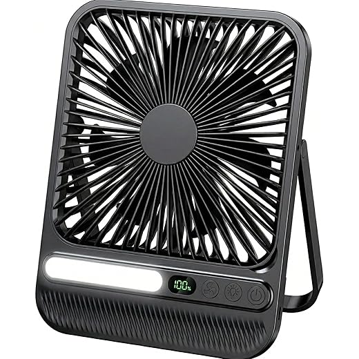 7-Inch Portable Travel Fan, Cruise Ship Approved, 28H 8000mAh Ultra-Thin Quiet Rechargeable Battery Operated Desk Fan with Timer & LED Display for Bedroom, Office, Camping