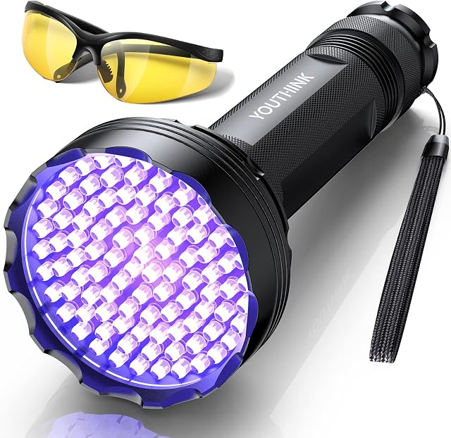 YOUTHINK UV Torch, Upgraded 100 LED Black Light with UV Protection Glasses, Black Light Pets Urine Detector, Super Bright Blacklight Detector for Pet Stains, Carpet, Floor