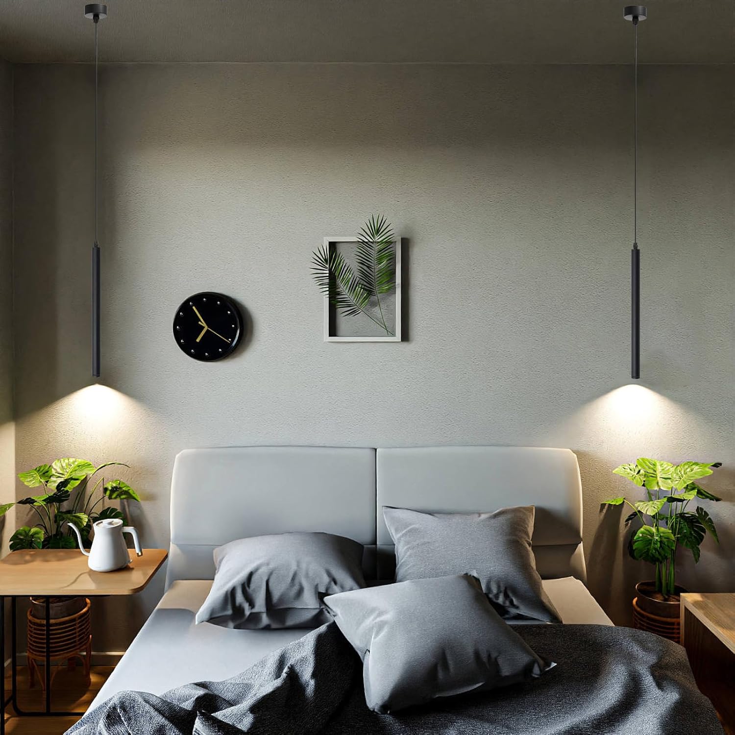 Pendant Lights Kitchen Island 2 Pack, Modern LED Pendant Light for Bedroom Bedside Table TV Background, Minimalist Black Pendant Light Fixture, Kitchen Island Light, Height Adjustable, 3000k