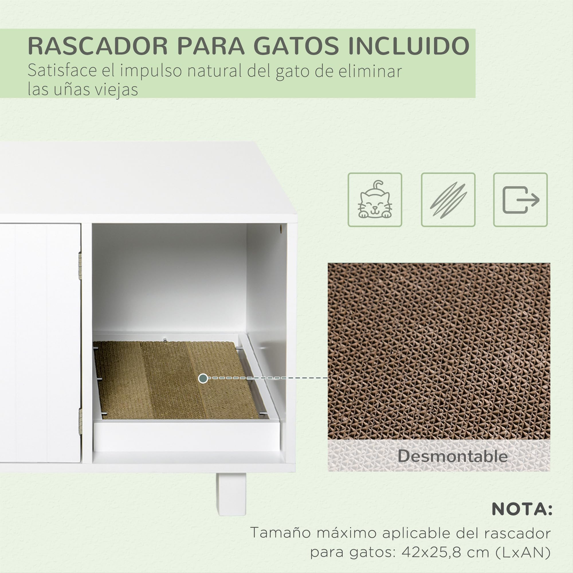 PawHut Arenero para Gatos Mueble Arenero con Puerta Rascador Caja de Arena para Interior 91x52x50,5 cm Blanco